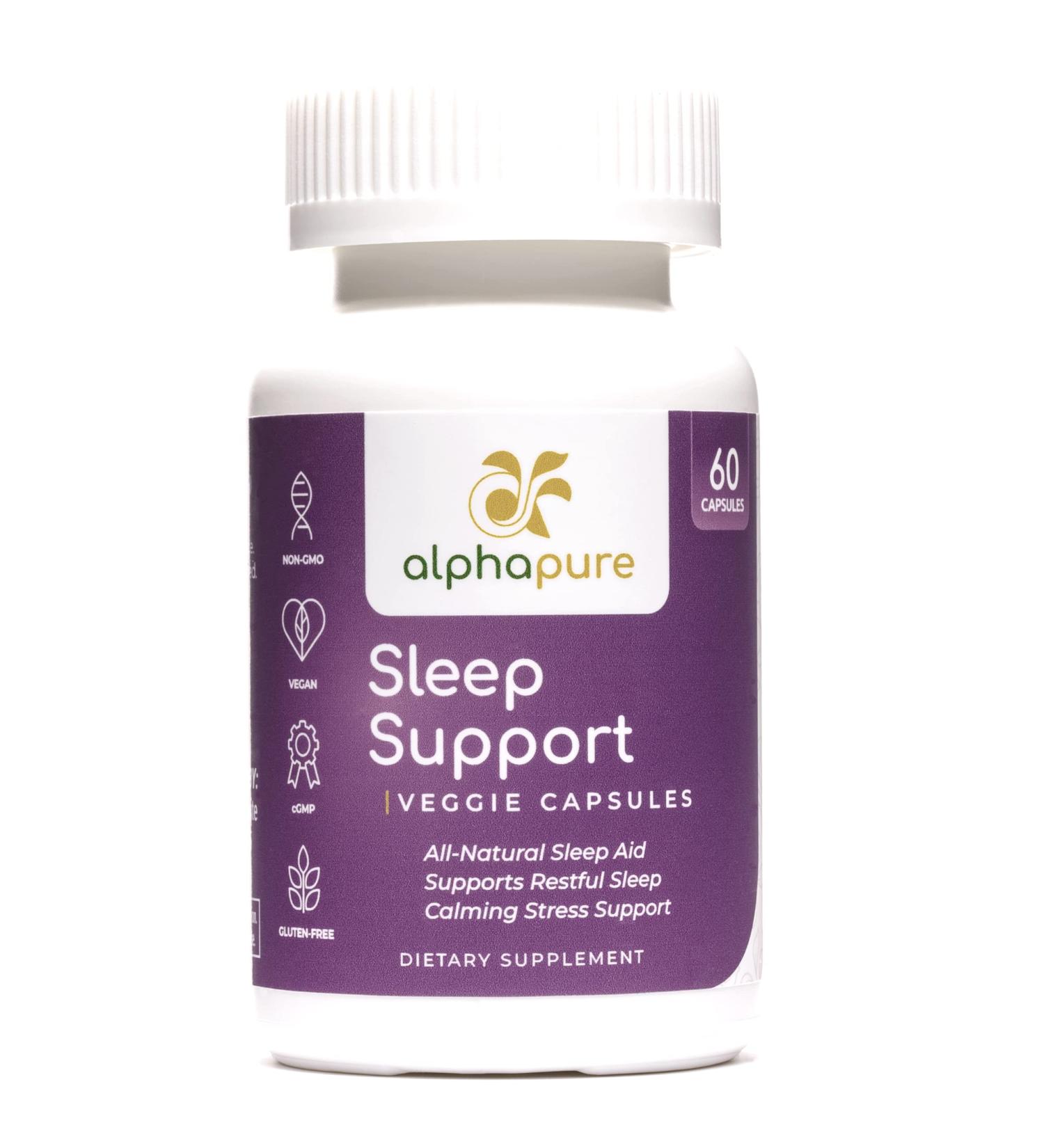 Alphapure Natural Sleep Aid Capsules | 5mg Melatonin, 200mg Ashwagandha & Herbal Blend | Promotes Deep Sleep & Sleep Support | 60 Capsules - Buy Online on GoSupps.com