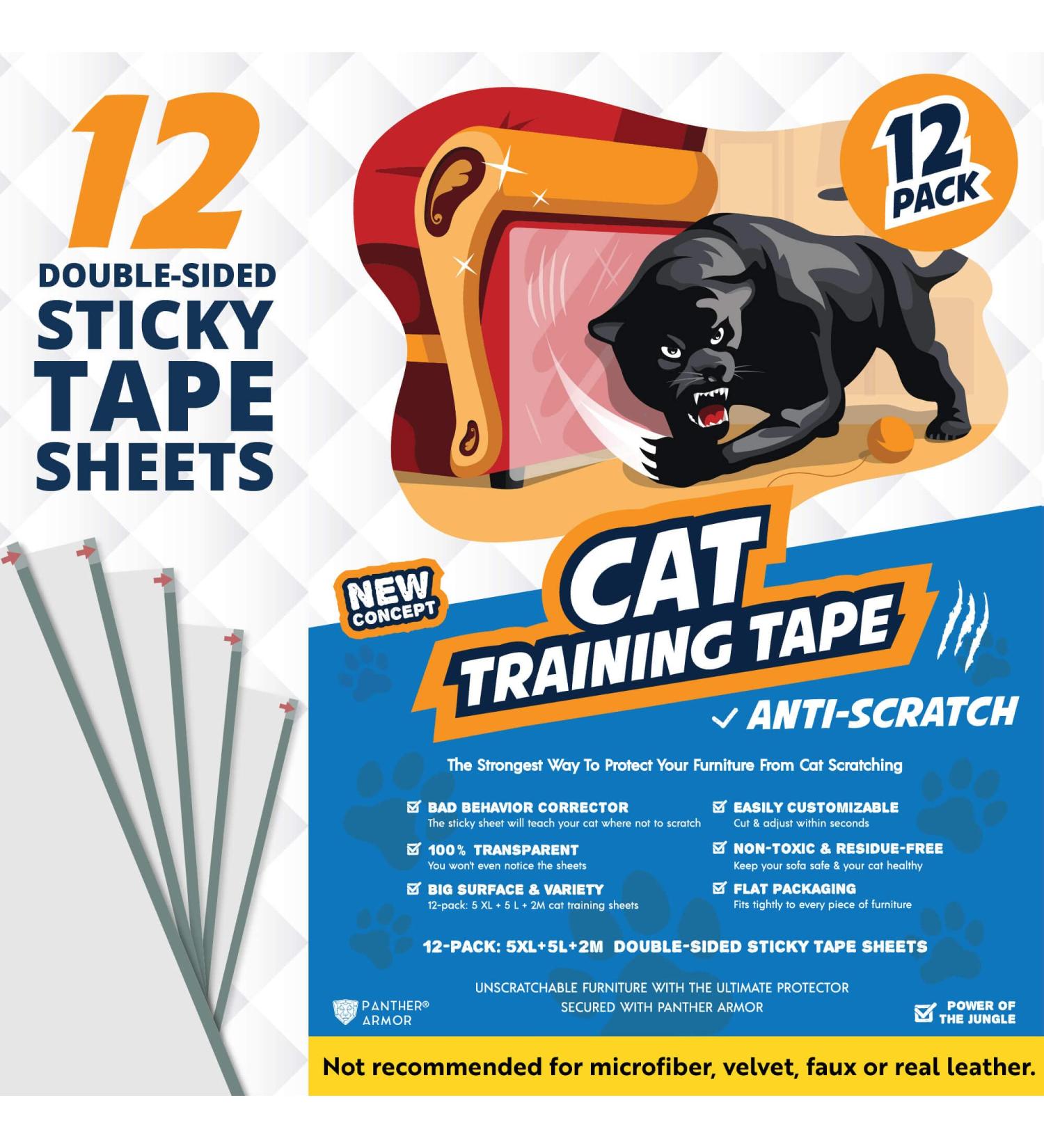 Panther Armor Cat Scratch Deterrent Tape 12-Pack - Double Sided Anti-Scratching Sticky Tape for Furniture Protection and Training - Buy Online on GoSupps.com