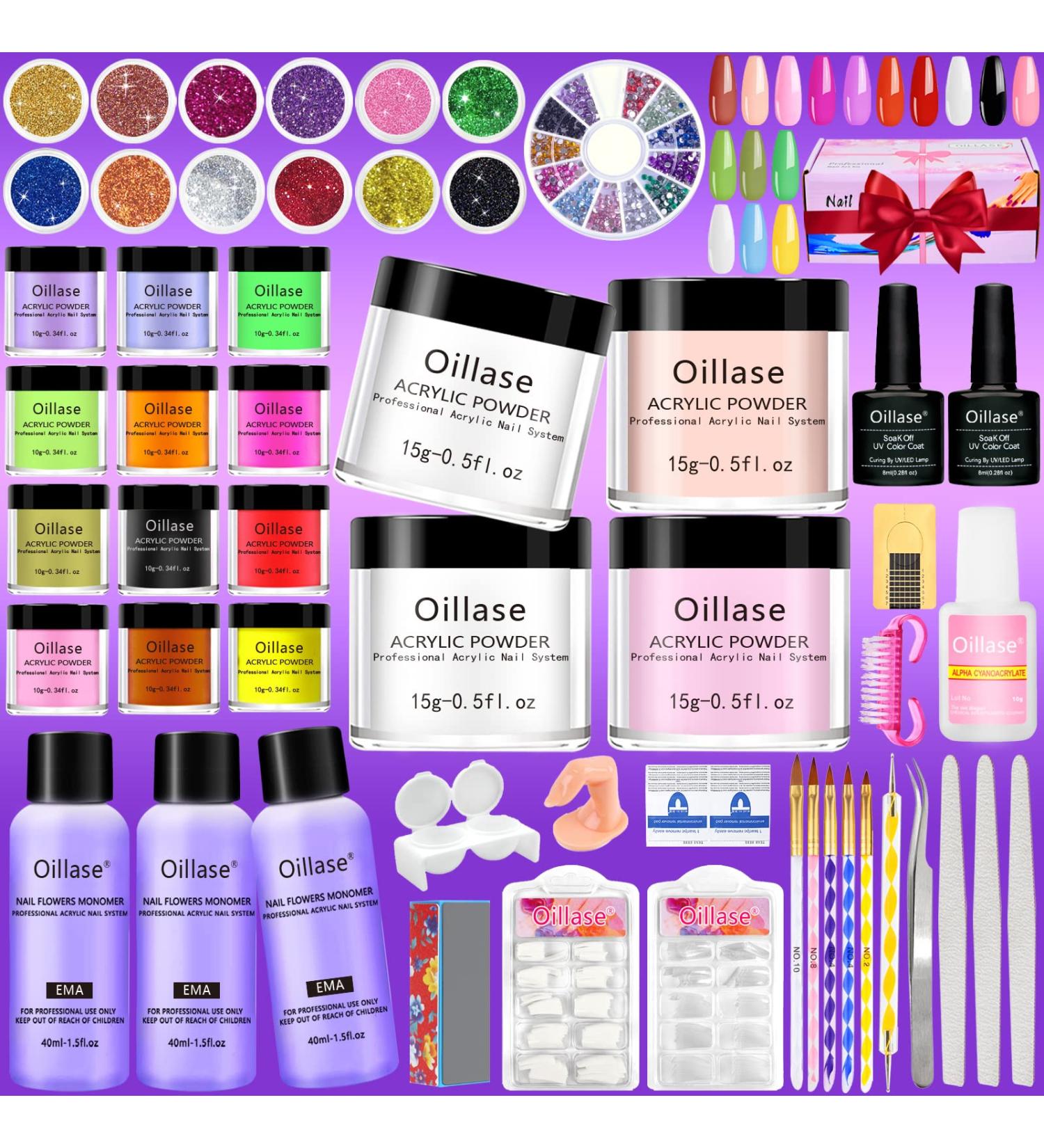 Large Professional Acrylic Nail Kit Set with Everything for Beginners - Nail Powder, Supplies, Brush, Practice Hand (Multicolor) - Buy Online on GoSupps.com