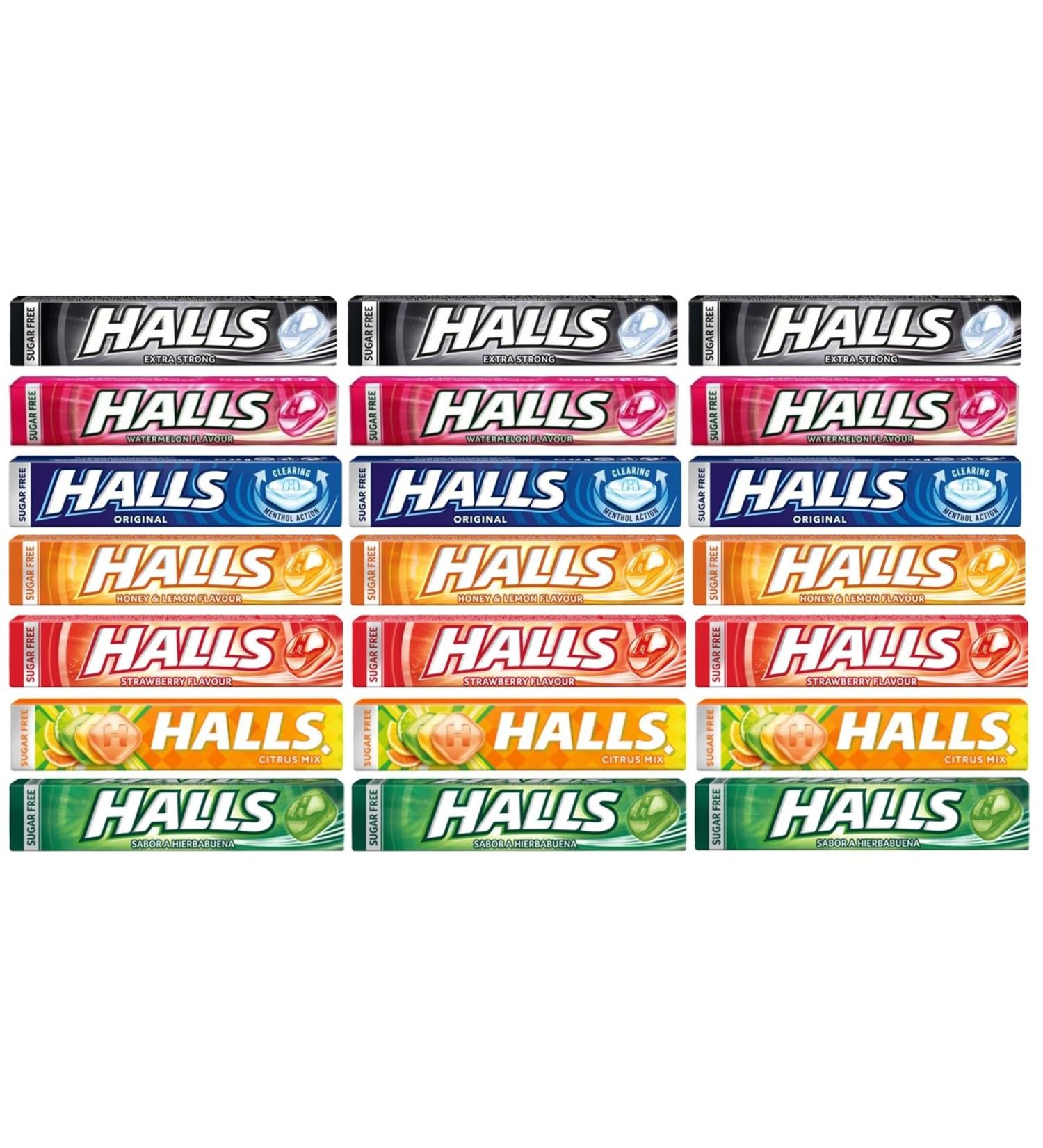 Halls Mints Mix M lange de saveurs rafra chissantes Fraise | Miel et citron | Original | Past que | Extra fort | M lange d'agrumes | Menthe verte - 21 sachets de 35 g chacun - Buy Online on GoSupps.com