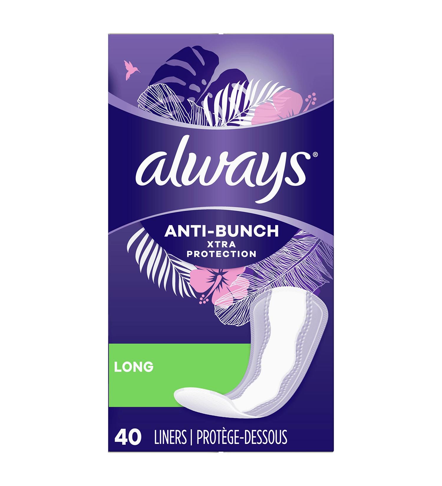 Always Anti-Bunch Xtra Protection Panty Liners for Women - Light Absorbency - Long Length - 40 Count - Buy Online on GoSupps.com