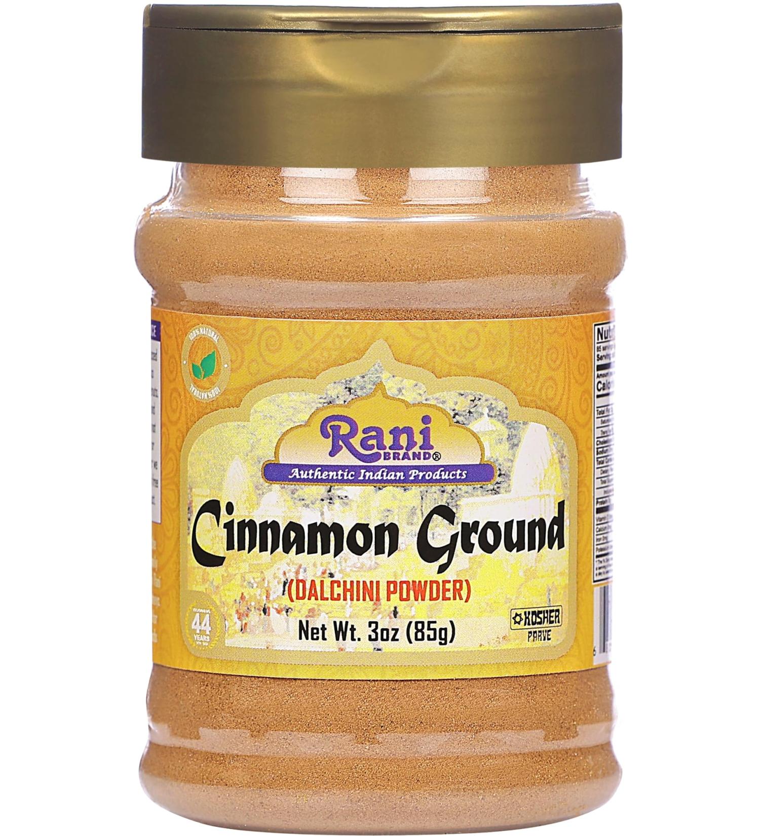Rani Cinnamon Powder 3oz PET Jar - All Natural, Salt-Free, Vegan, Gluten Friendly - Non-GMO, Kosher Ground Cinnamon 85g - 1 Pack - Buy Online on GoSupps.com
