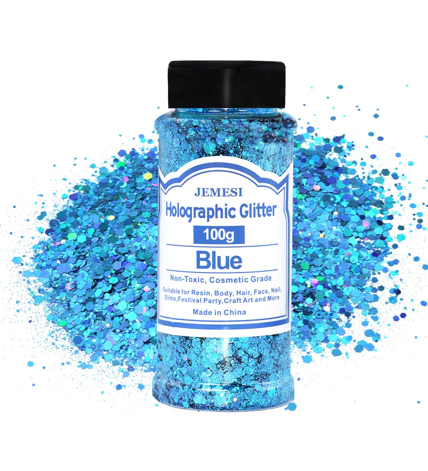 HOLOGRAPHIC Chunky Glitter 100g - Blue Sequins for Craft Resin Nail Art Face & Body Decoration - Perfect for Festivals & Parties - Buy Online on GoSupps.com