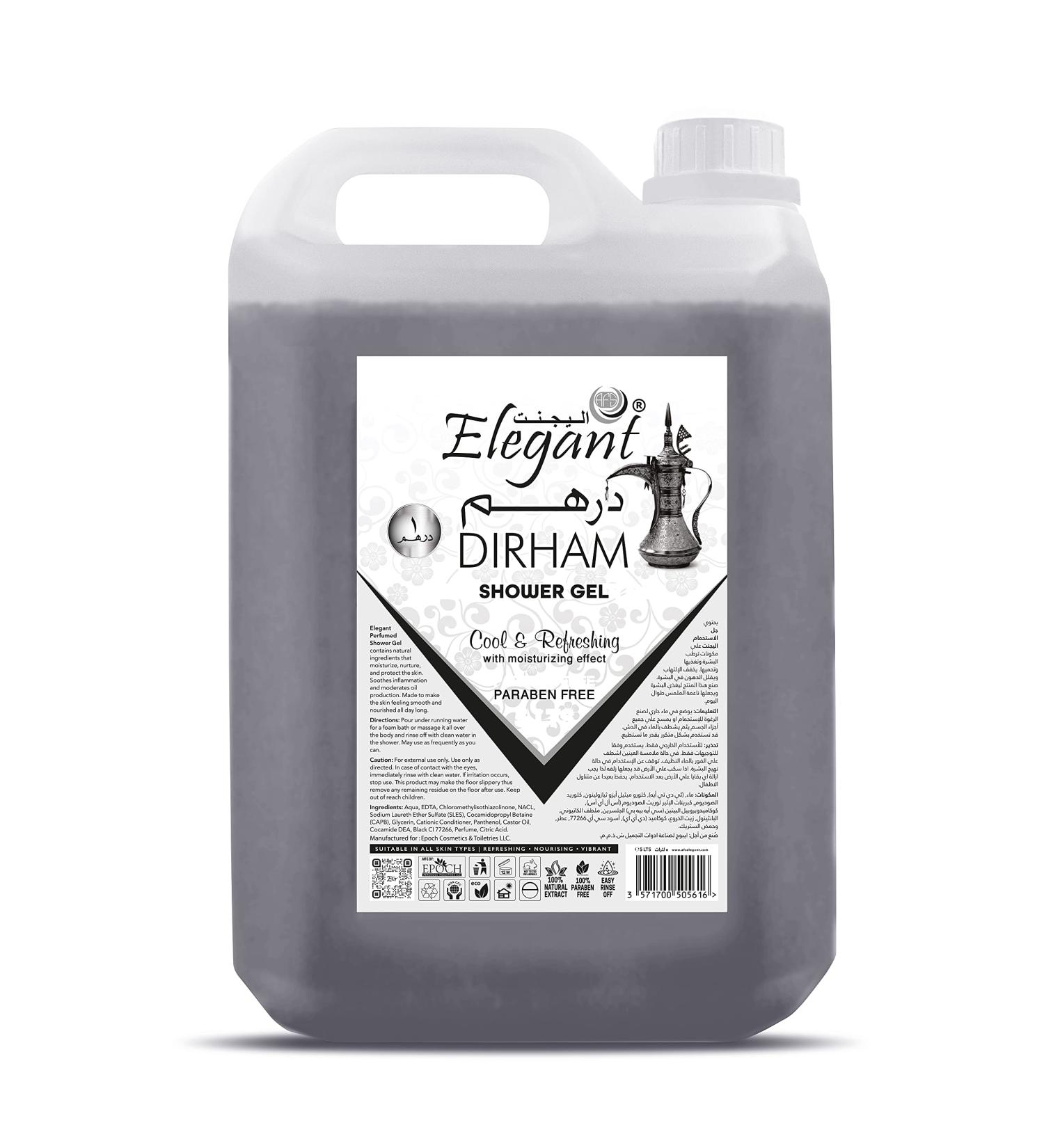 Elegant Body Wash REFILL | Dirham | 5 Liter | Original Body Wash by ELEGANT Paraben Free | Cool And Refreshing With Moisturizing Effect PERFUMED Body Wash Contains Natural Ingredients - Buy Online on GoSupps.com