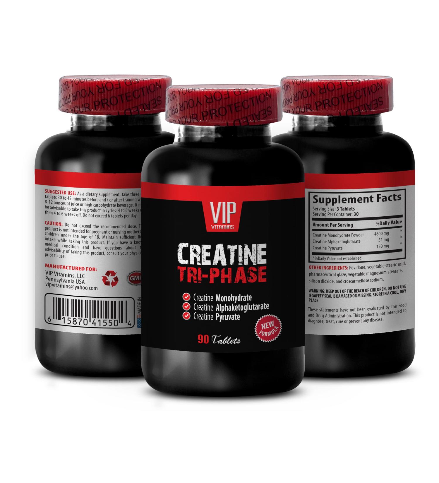 Bodybuilding Supplements for Men - CREATINE TRI-Phase 3X | Unflavored Creatine Monohydrate Pills for Muscle Gain & Recovery - 90 Tabs - Buy Online on GoSupps.com