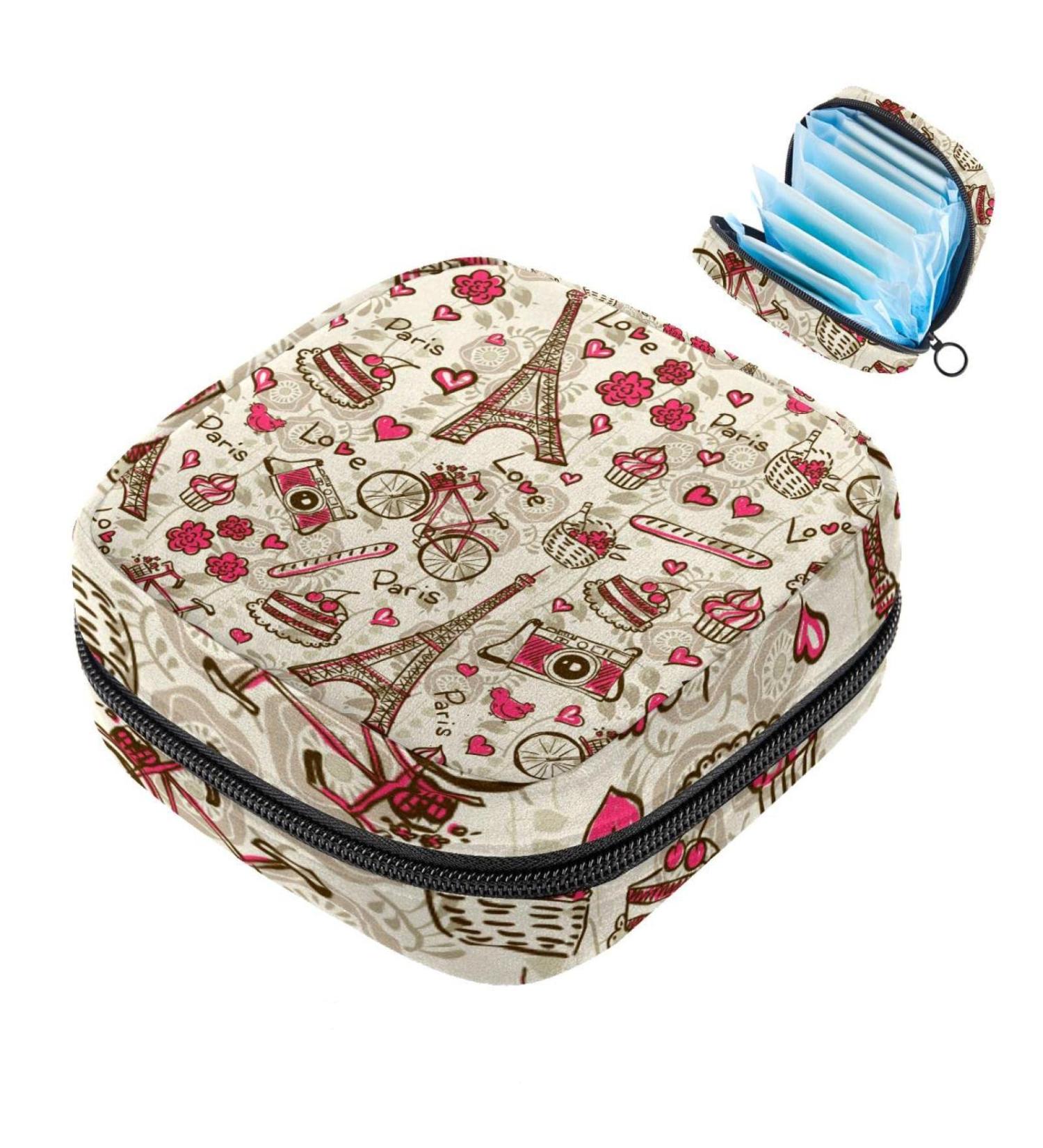 Retro Paris Eiffel Tower Menstrual Bag - Portable Sanitary Napkin & Cup Storage for Teens & Women - Buy Online on GoSupps.com