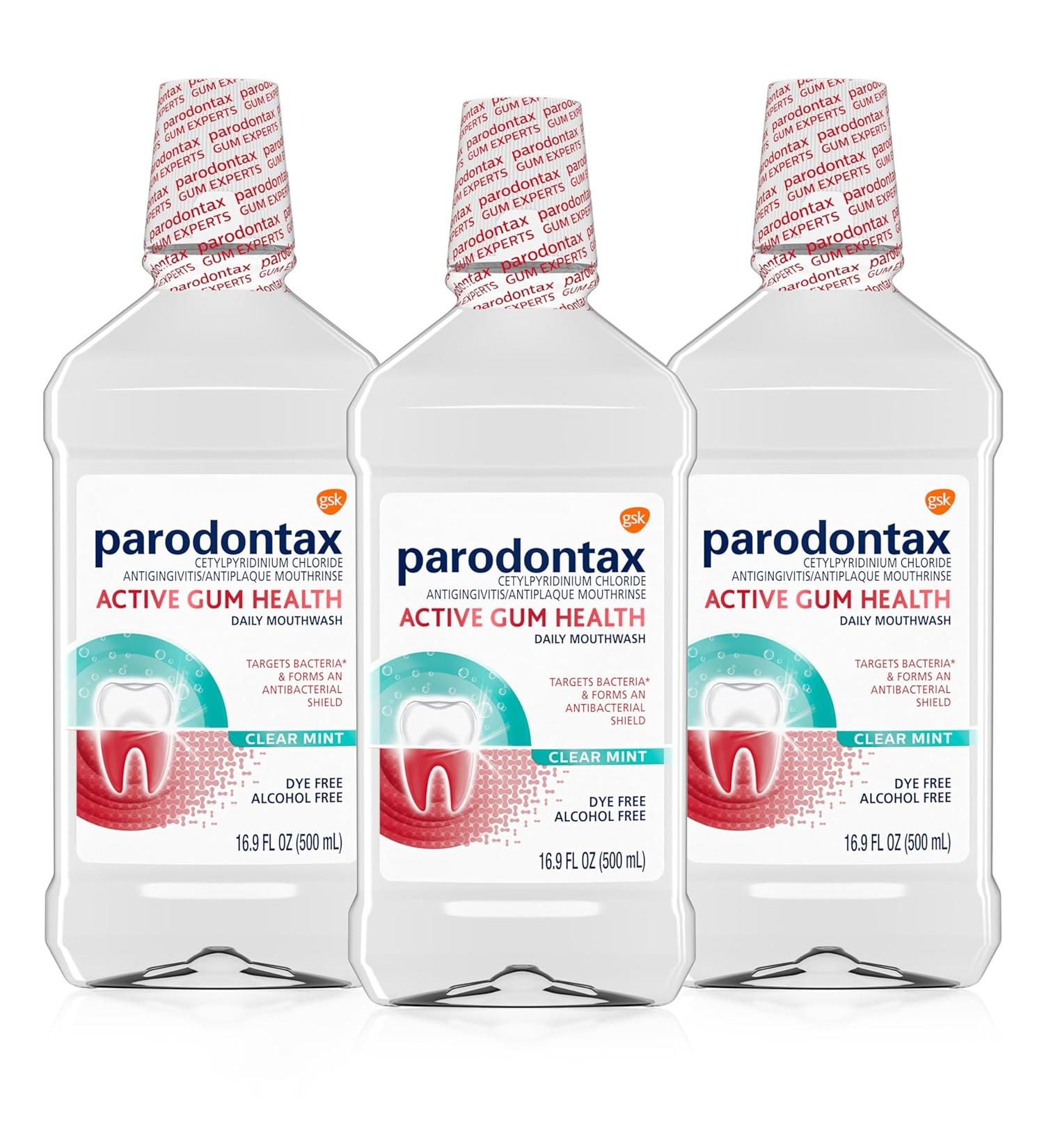 Parodontax Active Gum Health Mouthwash, Antiplaque and Antigingivitis Gum Mouthwash, Clear Mint, 16.9 Fl Oz x 3 - Buy Online on GoSupps.com