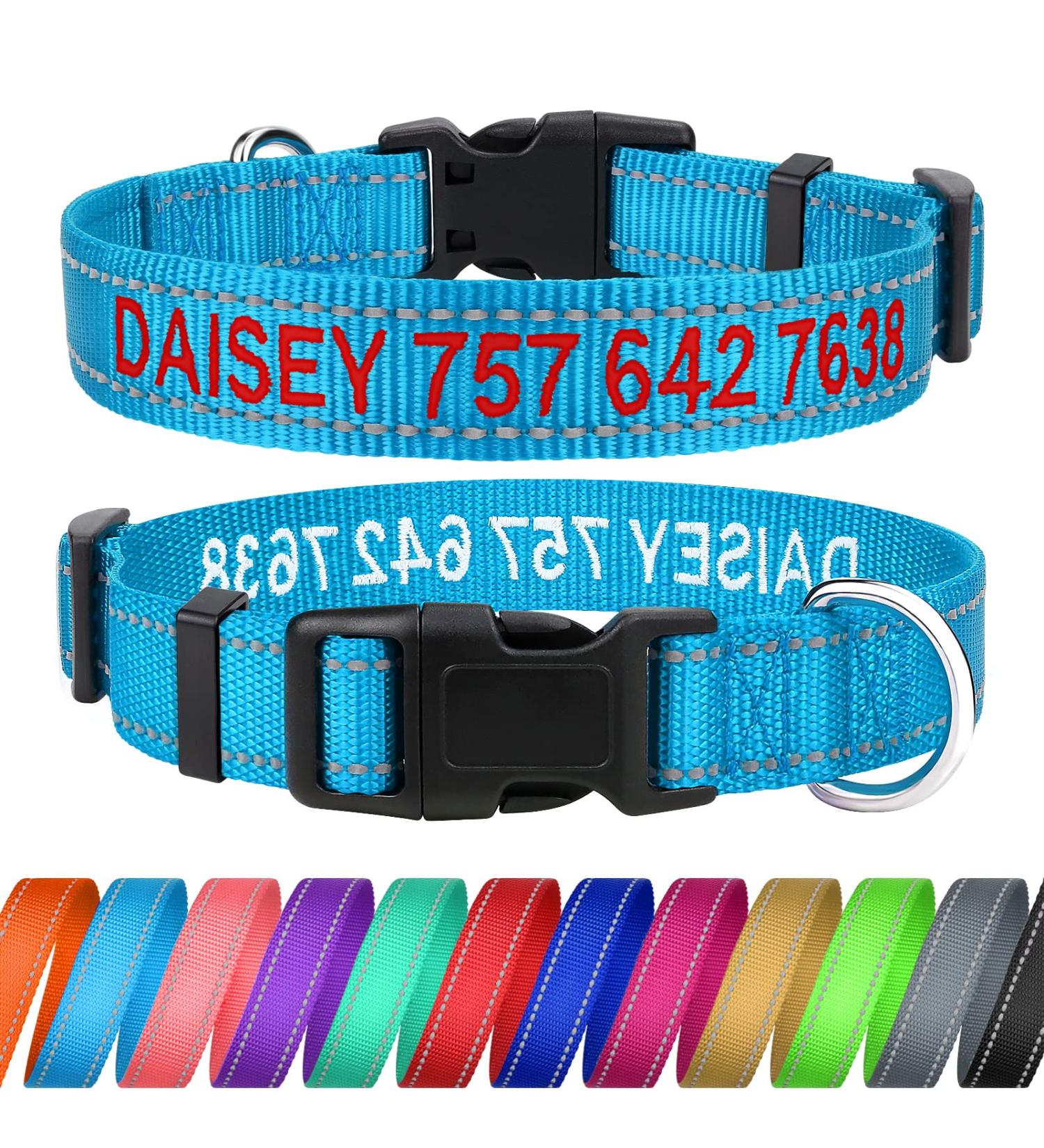 Tagme Personalized Dog Collar for Small Dogs - Embroidered Reflective Nylon with Pet Name & Phone Number - Sky Blue (1 Pack) - Buy Online on GoSupps.com