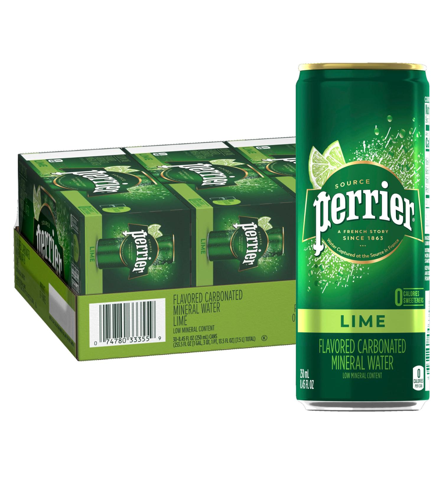 Perrier Lime Sparkling Water 30 Count - Refreshing 8.45 FL OZ Slim Cans - Buy Online on GoSupps.com