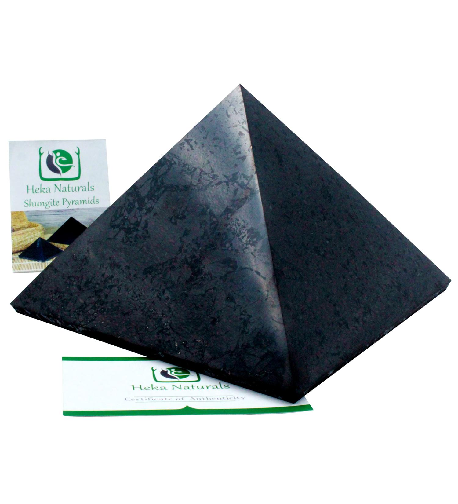 Heka Naturals 15cm Polished Shungite Pyramid | Black Stone Crystal for Home/Office Decor - Chakra Healing Meditation | 6 inch - Buy Online on GoSupps.com