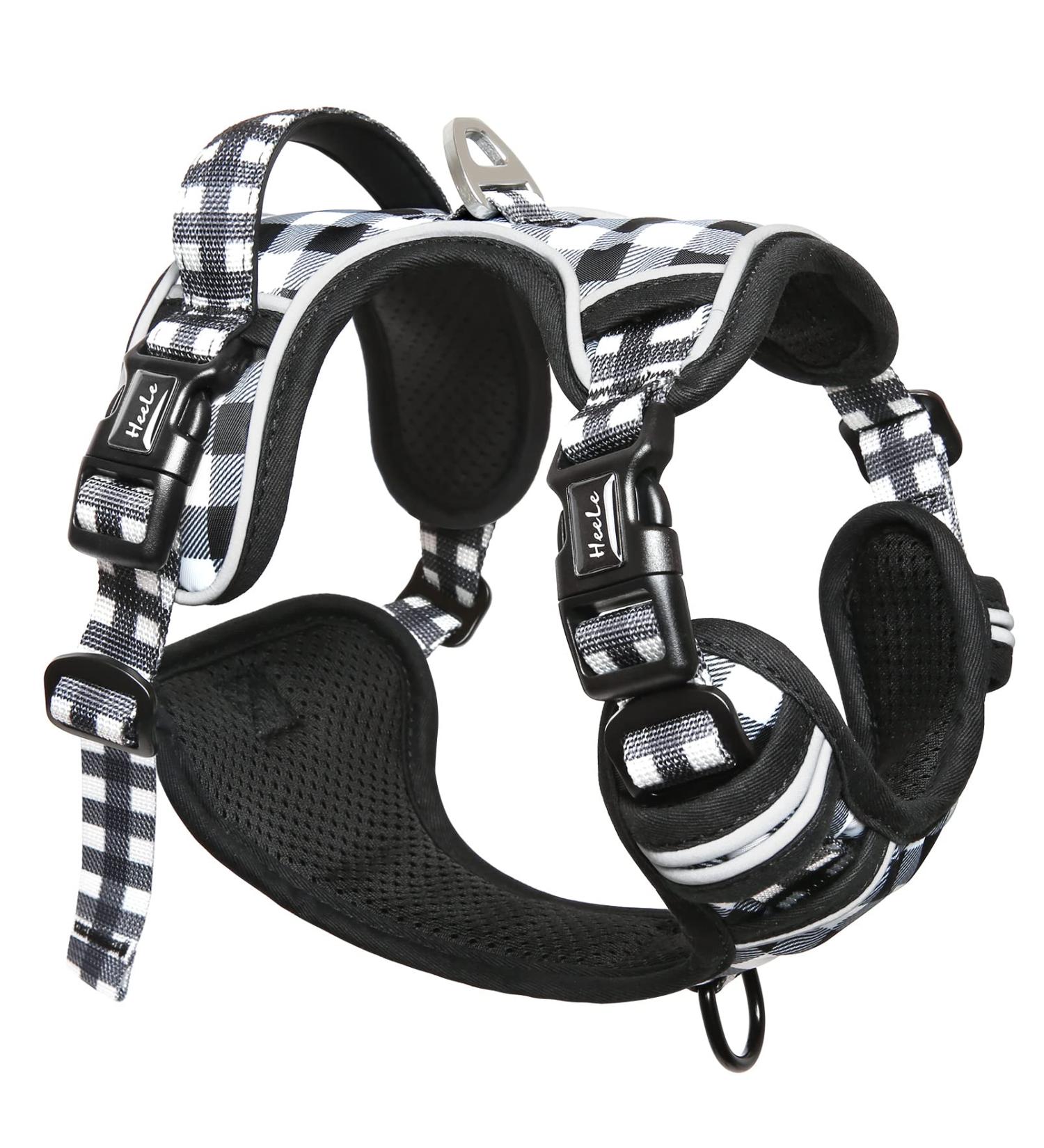 Heele Adjustable No-Pull Dog Harness for Large Dogs - Breathable Reflective with Padded Handle | Black & White 43-86cm - Buy Online on GoSupps.com