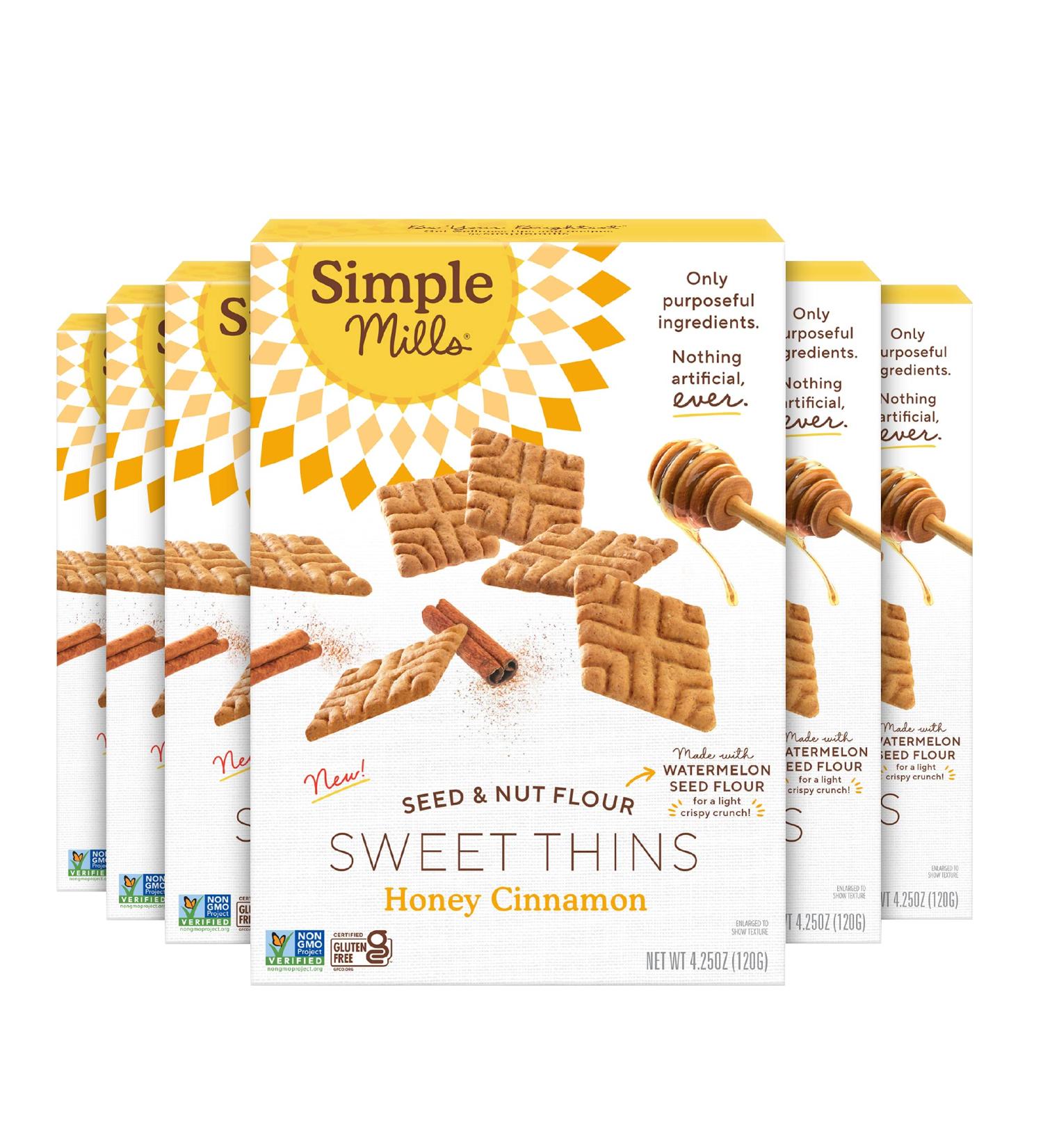 Simple Mills Sweet Thins Cookies 4.25 oz Pack of 6 - Nut & Seed Flour, Honey & Cinnamon, Gluten Free, Paleo Friendly, Healthy Snacks - Buy Online on GoSupps.com