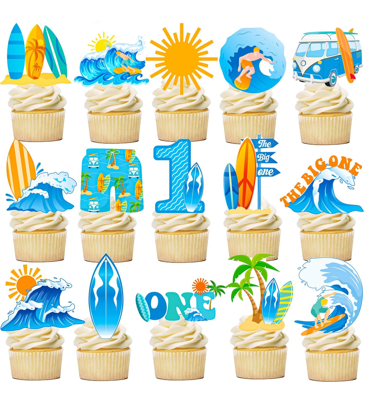 Surfing Cupcake Toppers 48Pcs The Big One Surf Birthday Cupcake Toppers Surfing 1st Birthday Decorations Surfboard Cupcake Picks for Summer Hawaii Holiday Baby First Supplies - Buy Online on GoSupps.com