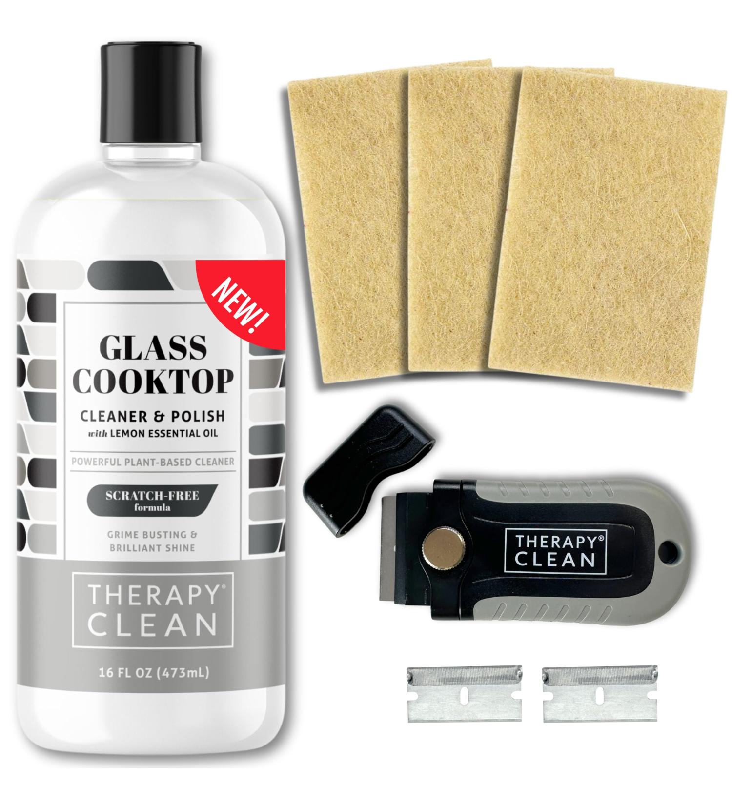 Therapy Glass Stovetop Cleaner Kit - 3 Non-Scratch Pads & Razor Scraper for All Cooktops - Effective Oven & Ceramic Cleaning Solution - Buy Online on GoSupps.com