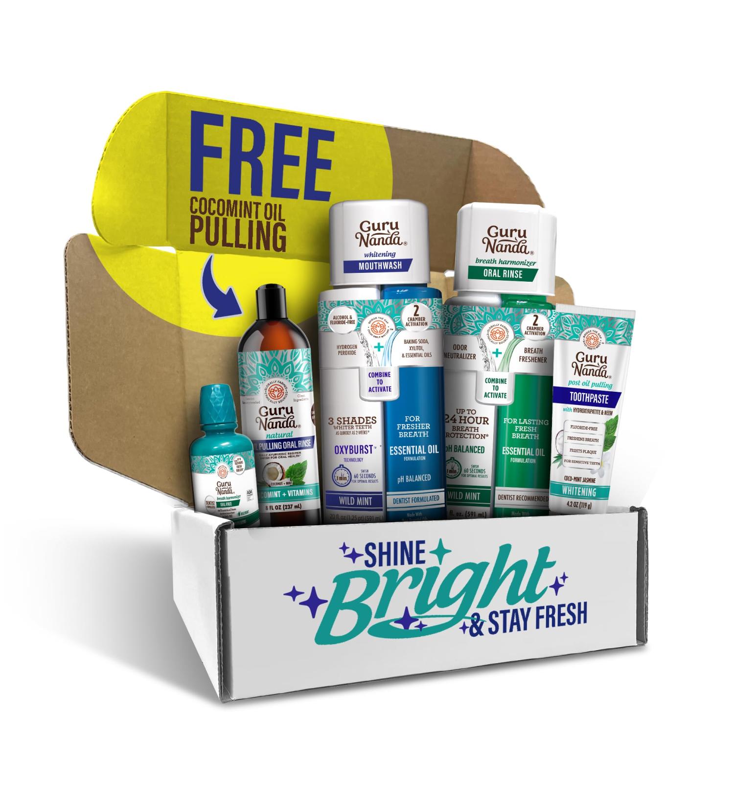 GuruNanda Shine Bright Stay Fresh Dual Barrel Whitening & Breath Harmonizer Mouthwash & Neem Toothpaste for Long-Lasting Fresh Breath & Teeth Whitening - Buy Online on GoSupps.com