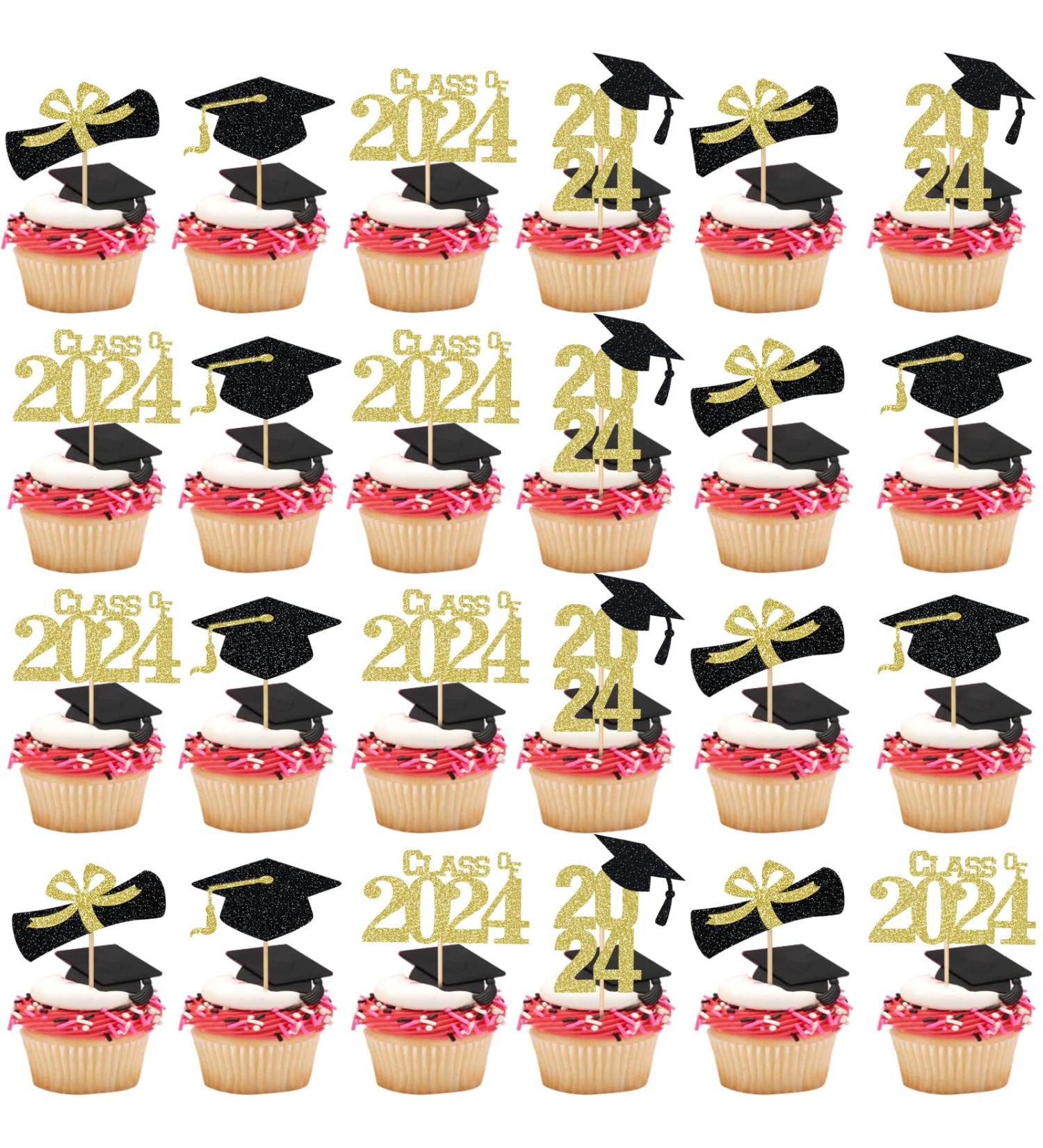Gold Class of 2022 Graduation Cap Cupcake Toppers for 2022 Graduation Decorations - Buy Online on GoSupps.com