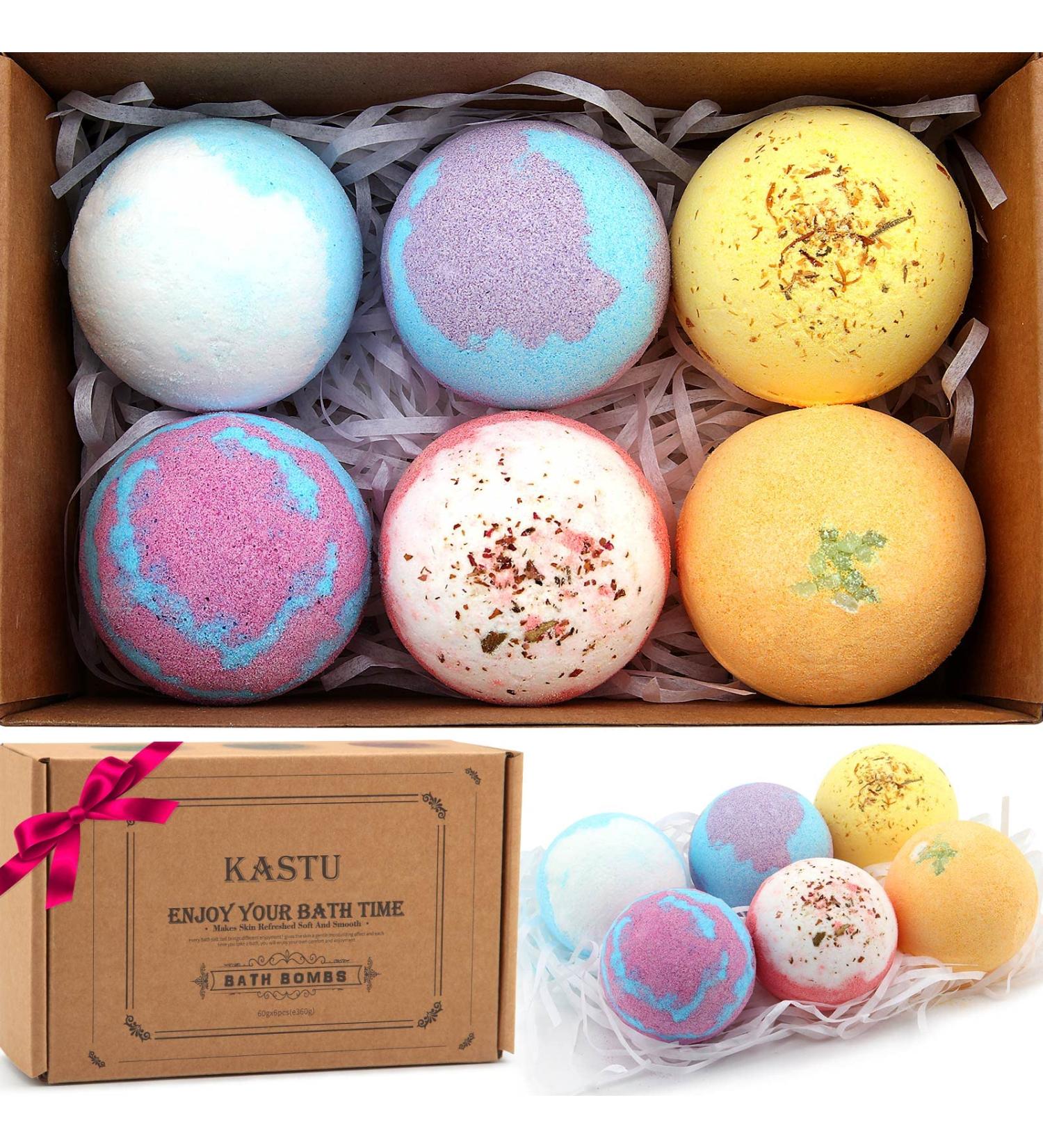 KASTU Bath Bombs 6 Pack Gift Set - Vanilla Menthol Rose Extract - Essential Oils - Moisturizing Fizzy Spa - Relaxation & Stress Relief - Bubble Bath Bomb for Men & Women - Buy Online on GoSupps.com