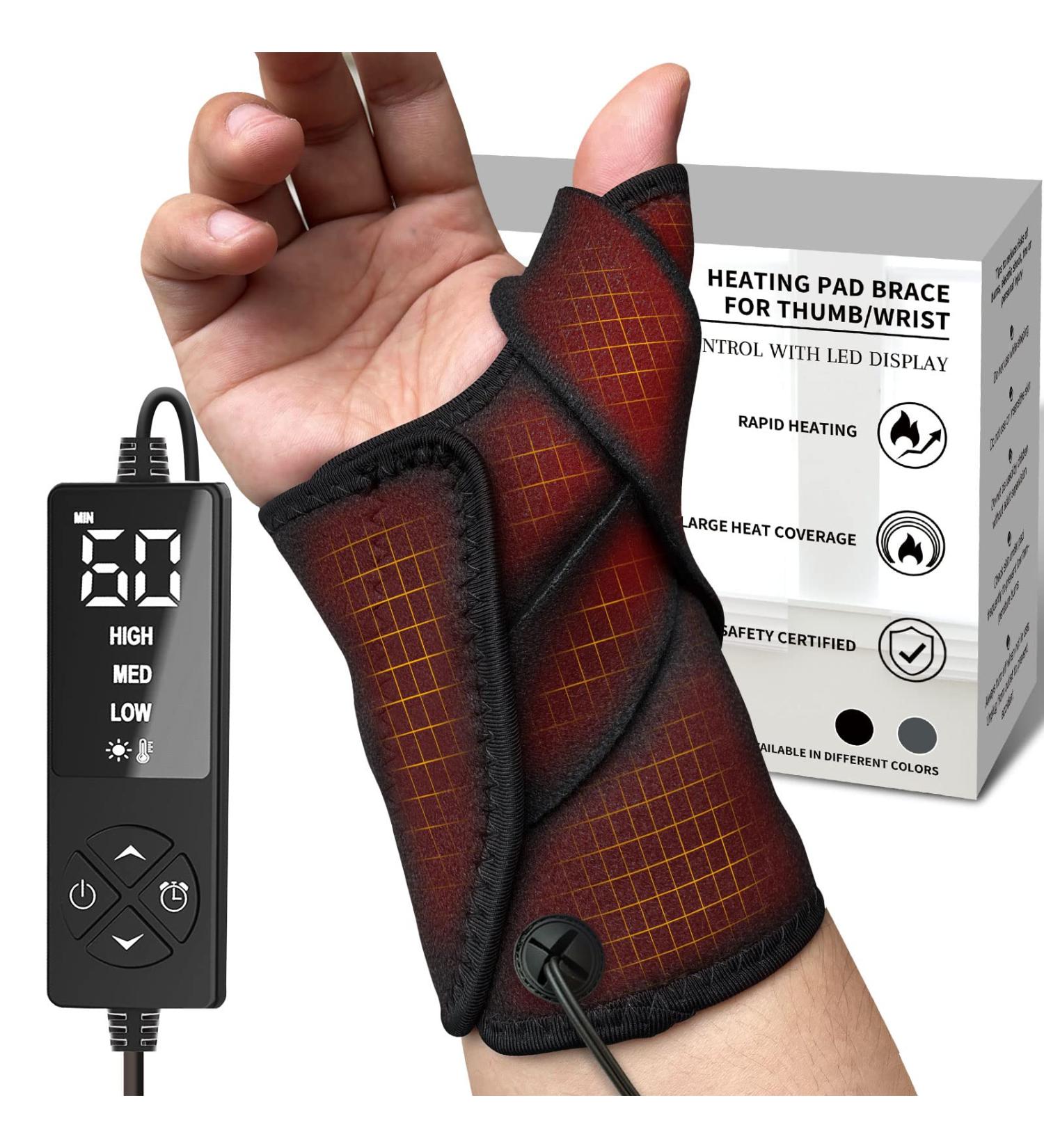Hand Heating Pad for CMC Joint Thumb Arthritis - Heated Wrap Brace Splint for Carpal Tunnel Relief, Wrist Pain, Tendonitis - Support and Compression for Men Women - S/M Black - Buy Online on GoSupps.com