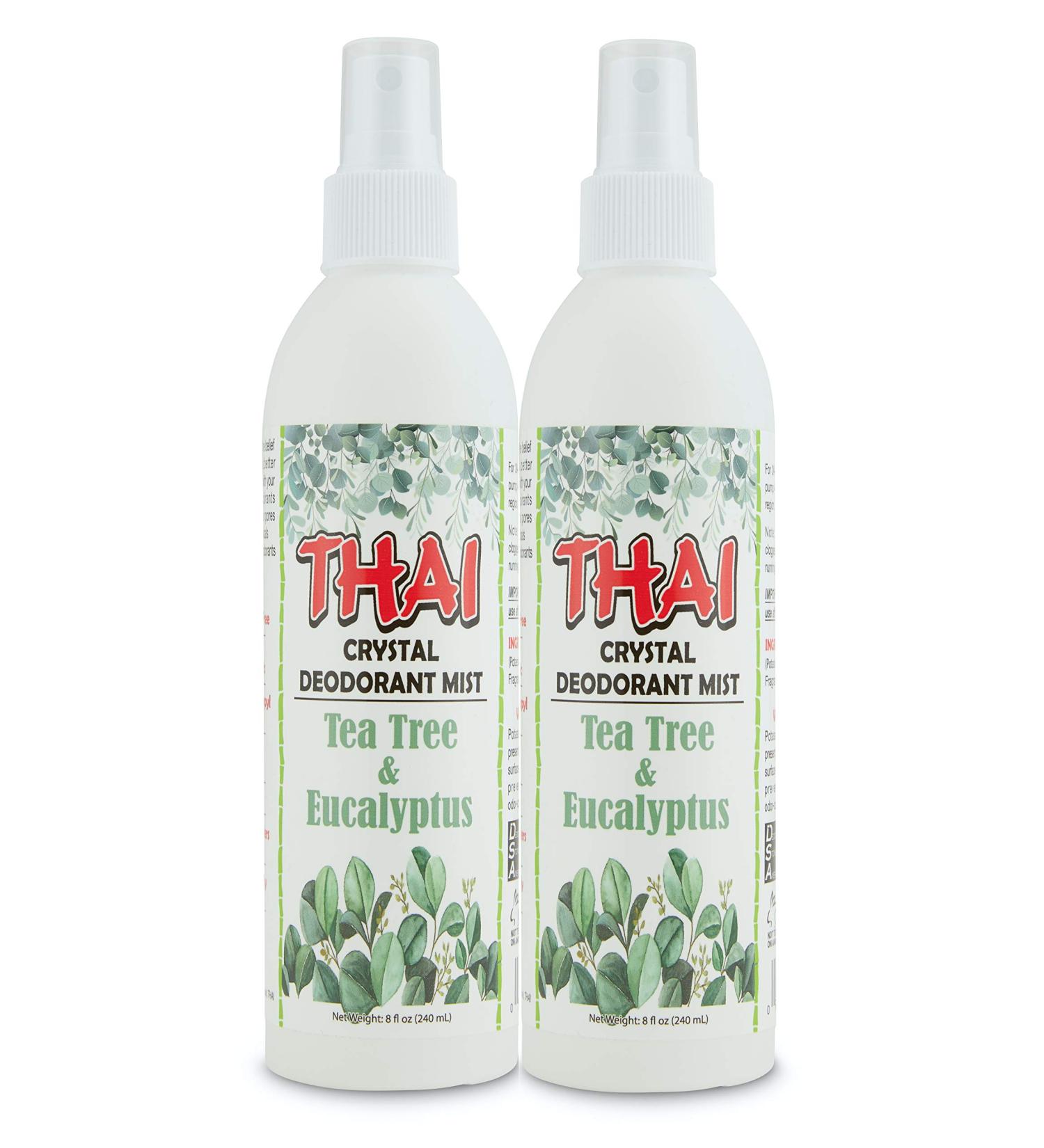 Thai Deodorant Stone Crystal Mist Natural Deodorant Spray 8 oz. Bundle (Tea Tree & Eucalyptus)