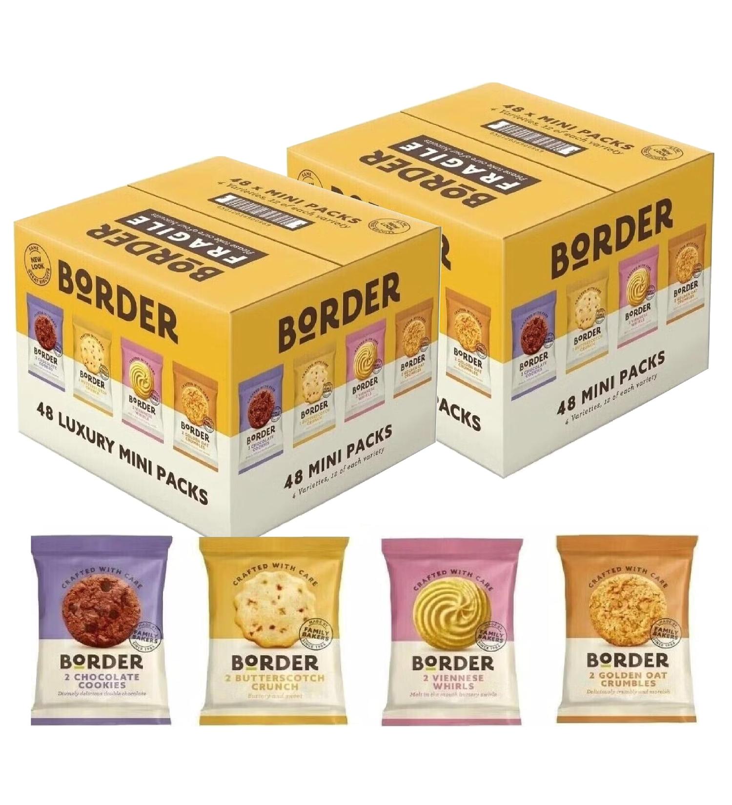 Border 4 Varieties Crafted Biscuits - Pack of 2 x 48 Mini Multipacks Individually Wrapped Biscuits & Cookies Gift Hamper Box. Great for Lunchbox Snacks Part Bag Fillers. - Buy Online on GoSupps.com