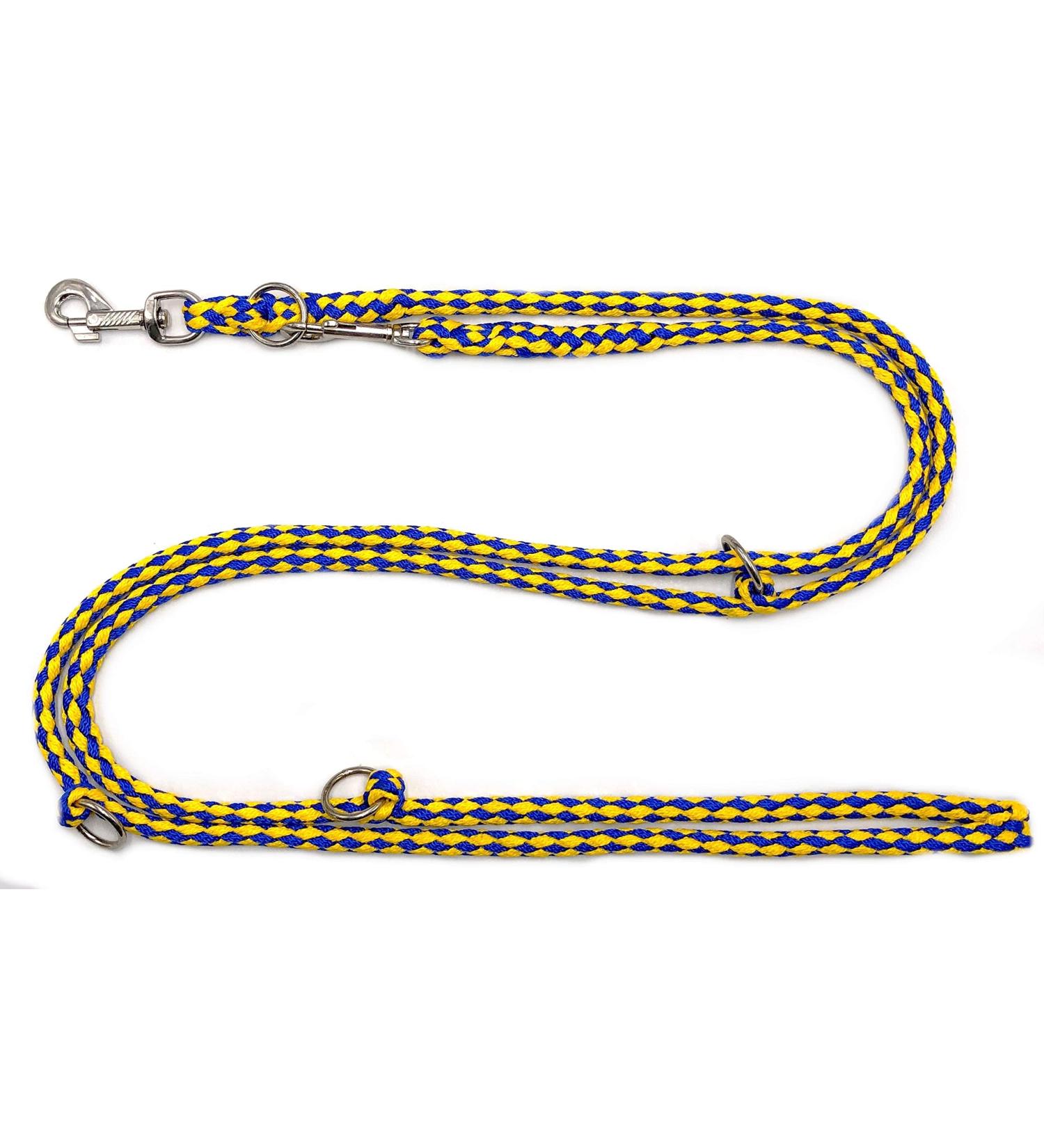 Dog leash double leash training leash for medium dogs up to 45 kg over 39 colors very stable (2.40 m Rems) 2.40 m blue-yellow
