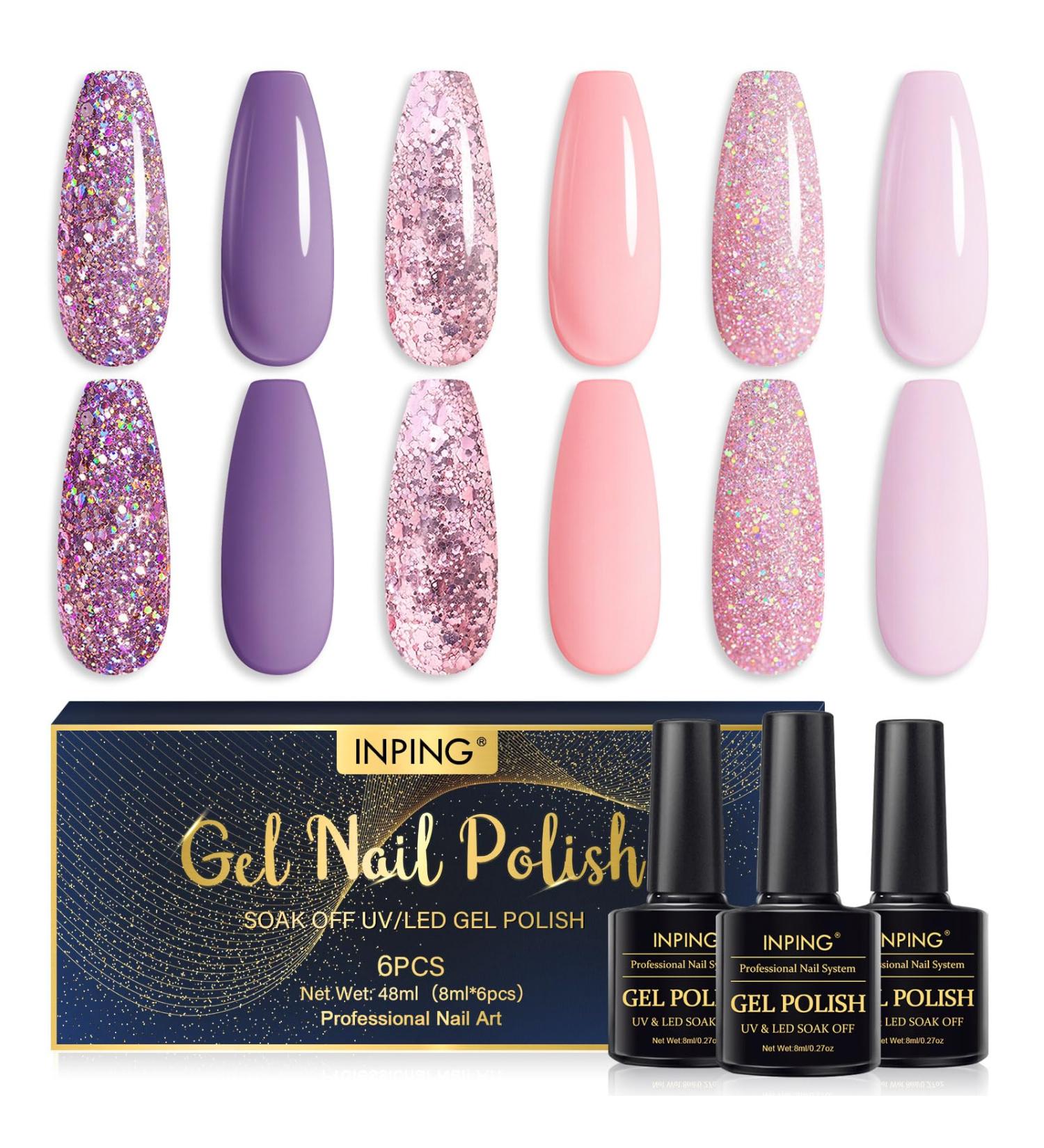 Gel Nail Polish Set - 6 Glitter Shades for DIY Nail Art | Soak Off UV/LED | Valentine's Day Gift - Buy Online on GoSupps.com