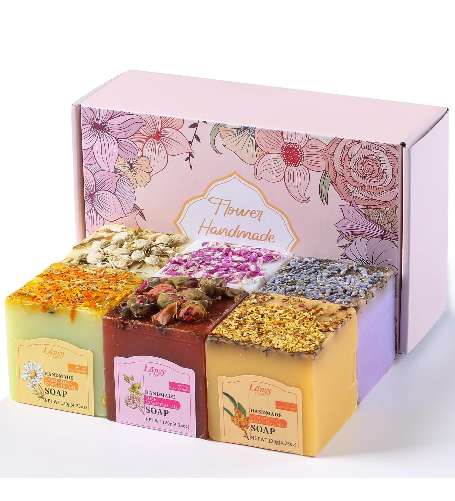 WANG BAO Handmade Flower Soap - Natural Essential Oil Bar for Body & Face | Sensitive Skin Formula | Pack of 6 4.23 oz - Buy Online on GoSupps.com