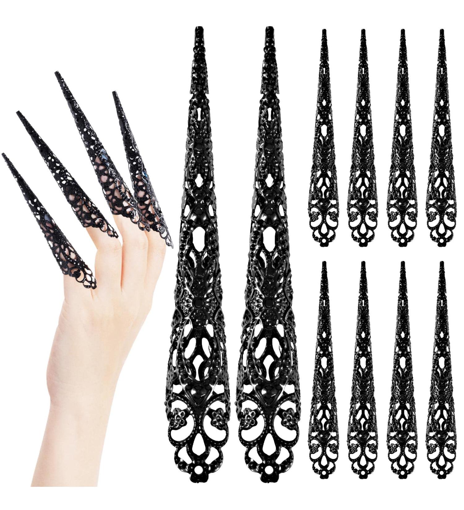 ANCIRS 10 Pack Finger Nail Tip Claw Rings - Ancient Queen Costume Fingertip Claw Nail Rings Decoration - Halloween Cosplay Dance Show - Black 10pcs - Buy Online on GoSupps.com