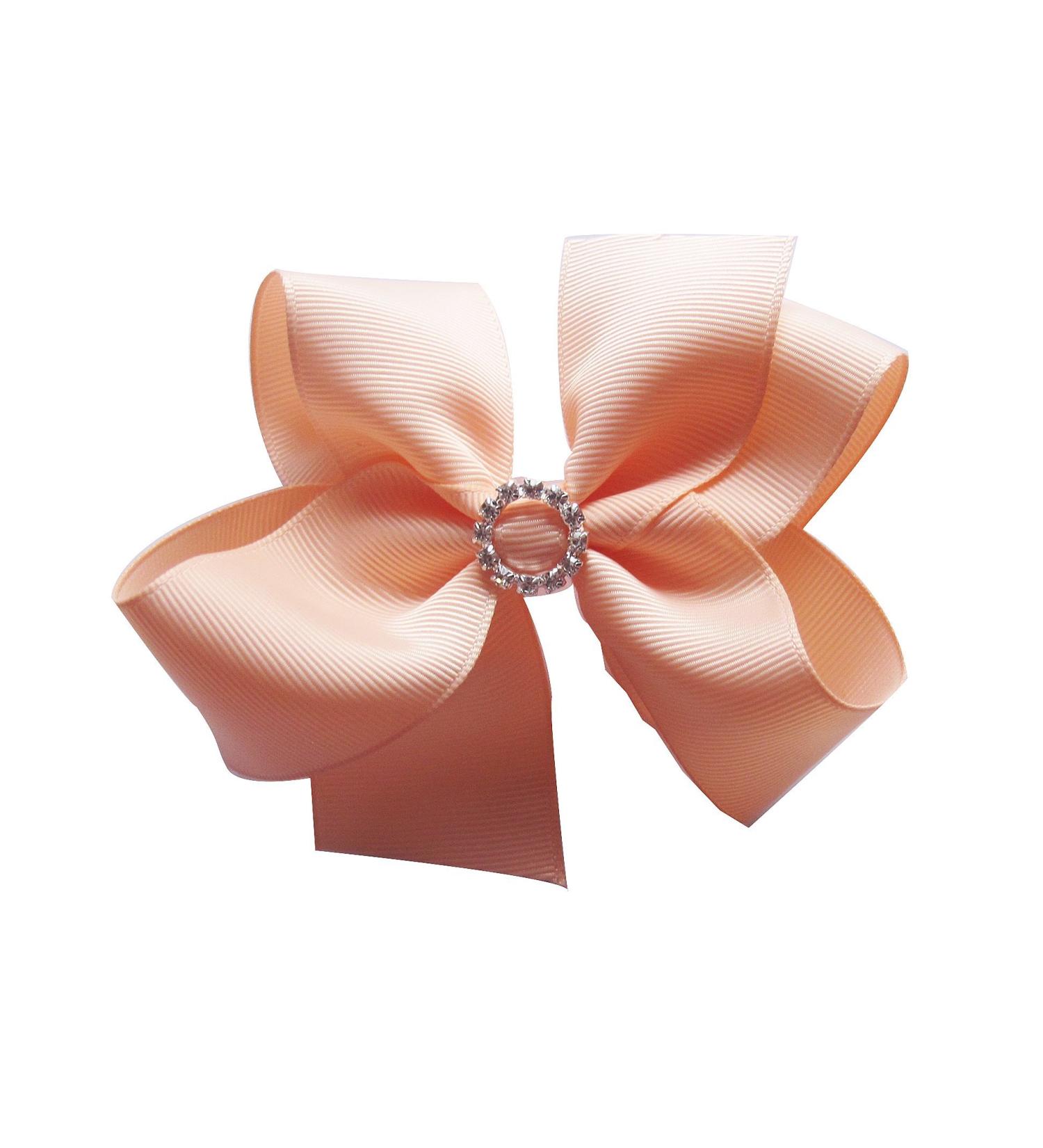 PrettyBoutique 5 Inches Girls Large Rhinestone Grosgrain Hair Bow Alligator Clip (Peach) - Buy Online on GoSupps.com
