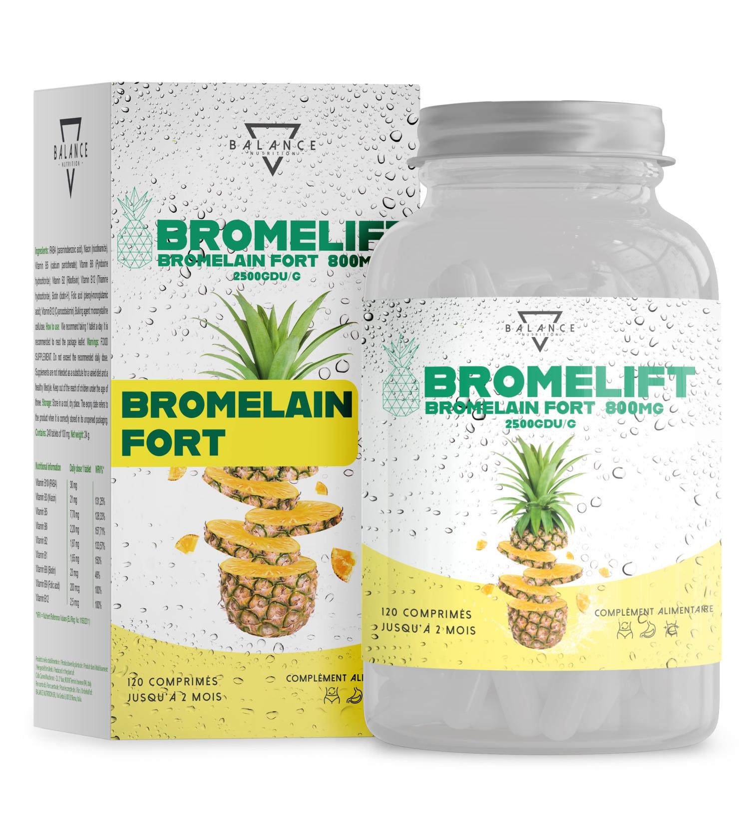 BROMELIFT Bromelain 2500 GDU/g - 120 TABLETS | Fast and Effective Weight Loss | Powerful and Fast Slimming Detox | Detox Complex with Bromelain Fennel Green Tea and Vitamin B12 Vegan - Buy Online on GoSupps.com
