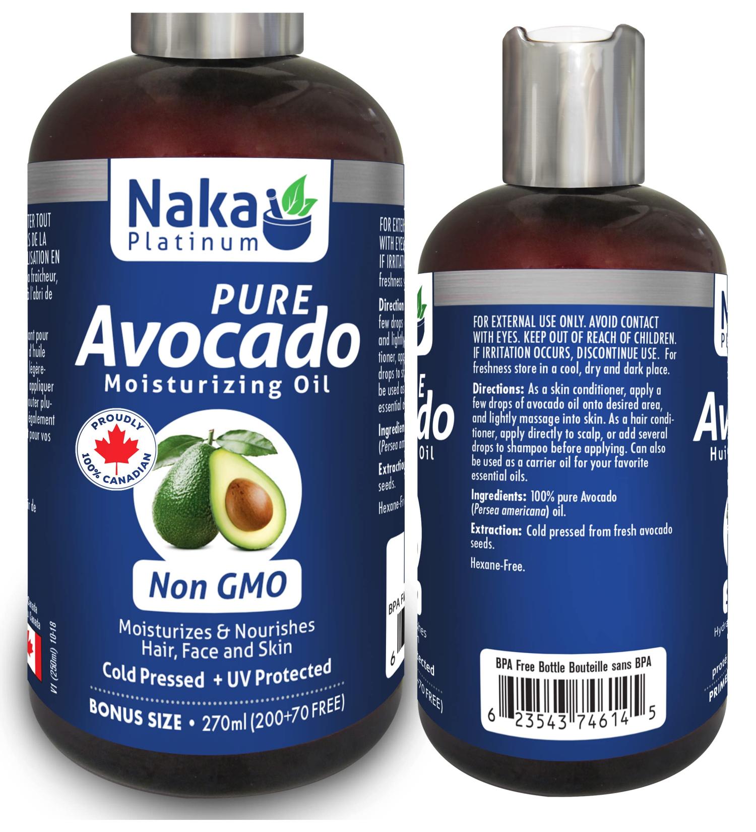 270ml (9oz) Pure AVOCADO oil Moisturizes & Nourishes Hair Face and Skin Non GMO Cold Pressed + UV Protected Made in Canada - Buy Online on GoSupps.com