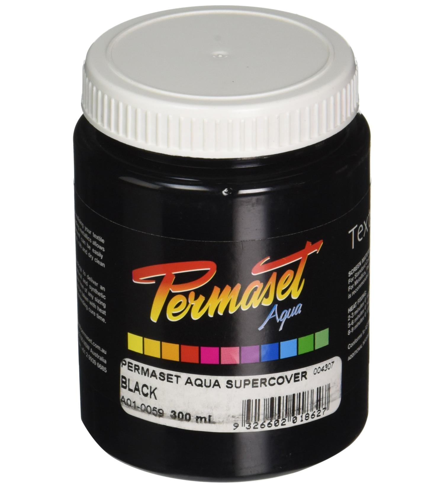 Permaset Aqua Supercover 300ml Fabric Printing Ink - Black