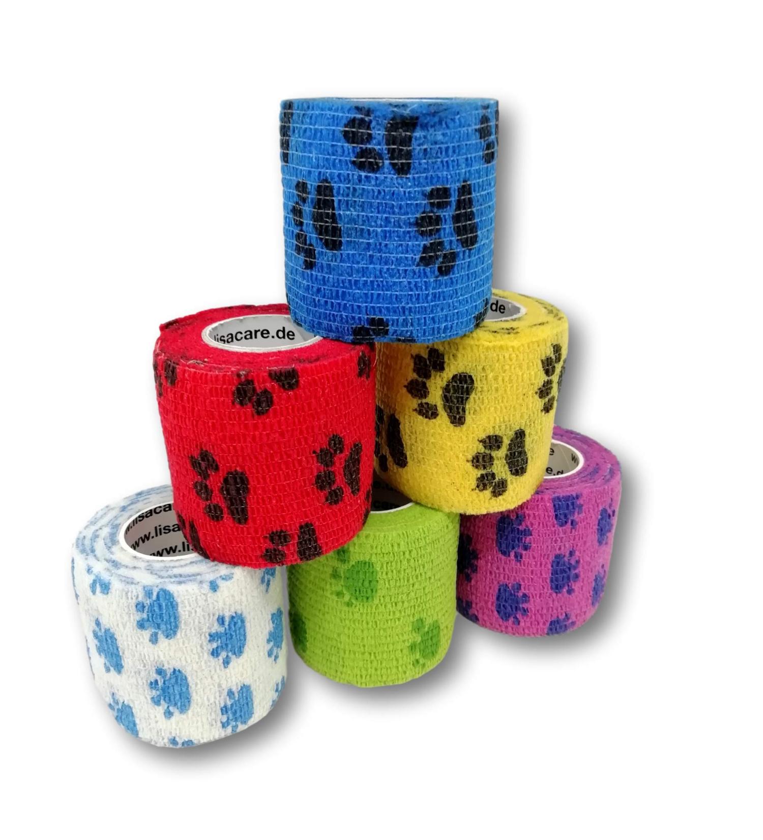 Lisacare Self-Adhering Bandage - 6 Rolls of 5cm Elastic Veterinary Bandage for Dogs - Hefriebel Medically Certified (3x Paws & 3x Paws) - International Shipping - Buy Online on GoSupps.com