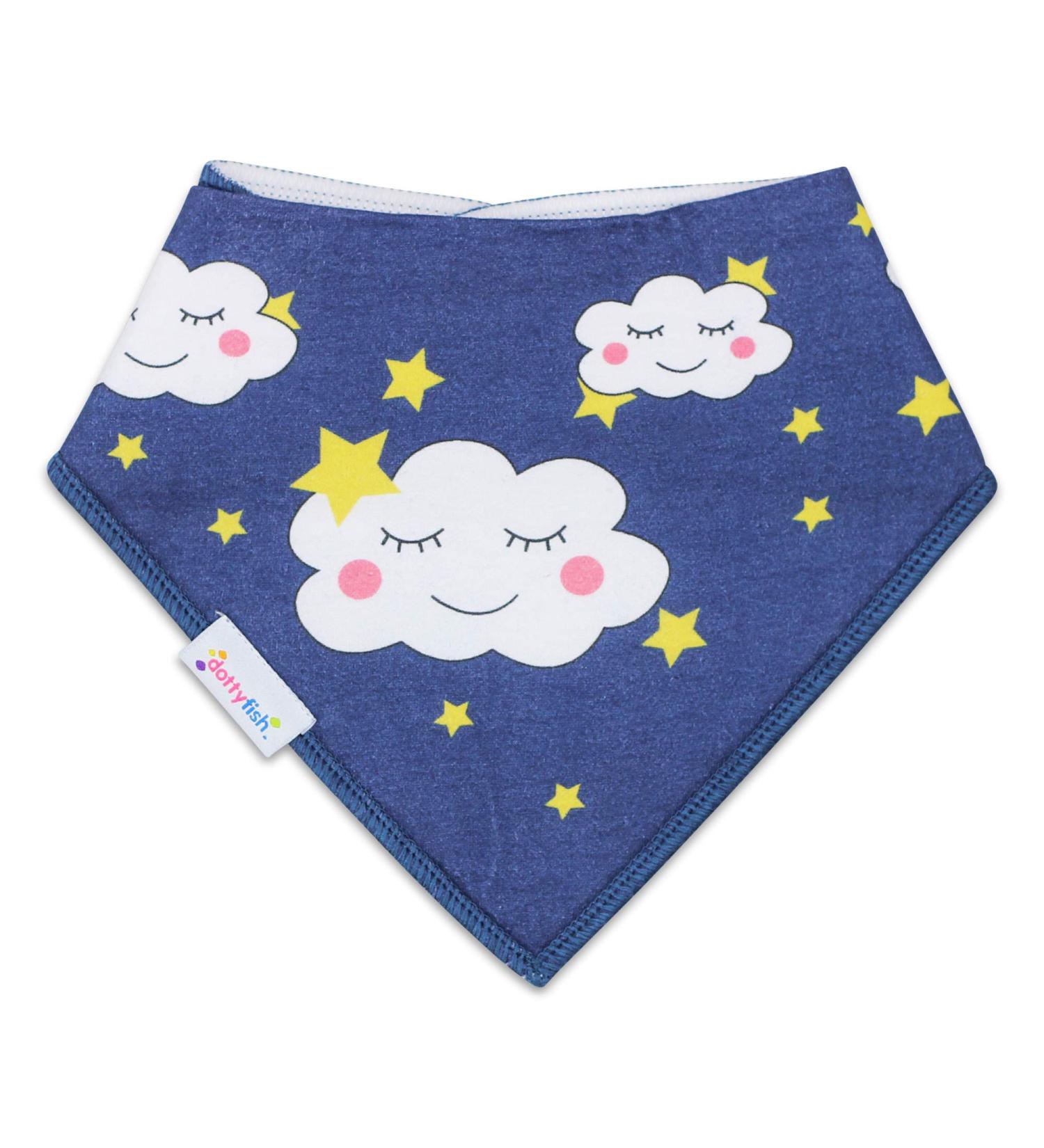 Dotty Fish Baby Bandana Bibs. Drool Bibs. Super Absorbent Teething Bibs for Girls Boys Unisex. Organic Cotton Bibs. One Size Clouds
