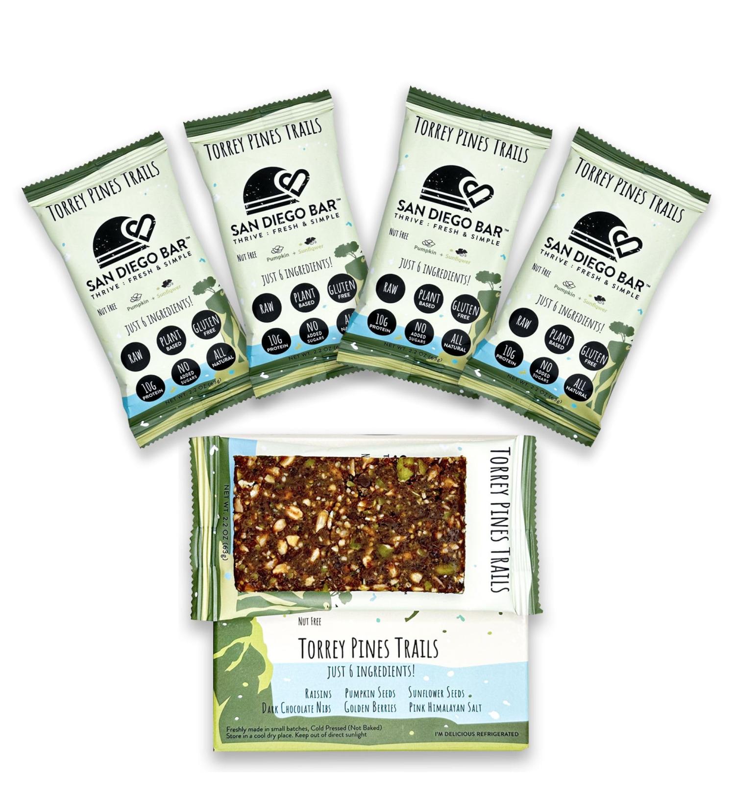 San Diego Bar-Torrey Pines Trails | Vegan & Gluten-Free Protein Bars | Pumpkin & Sunflower | 6 Whole Food Ingredients | Healthy Breakfast & Energy Snack | 4 Pack - Buy Online on GoSupps.com