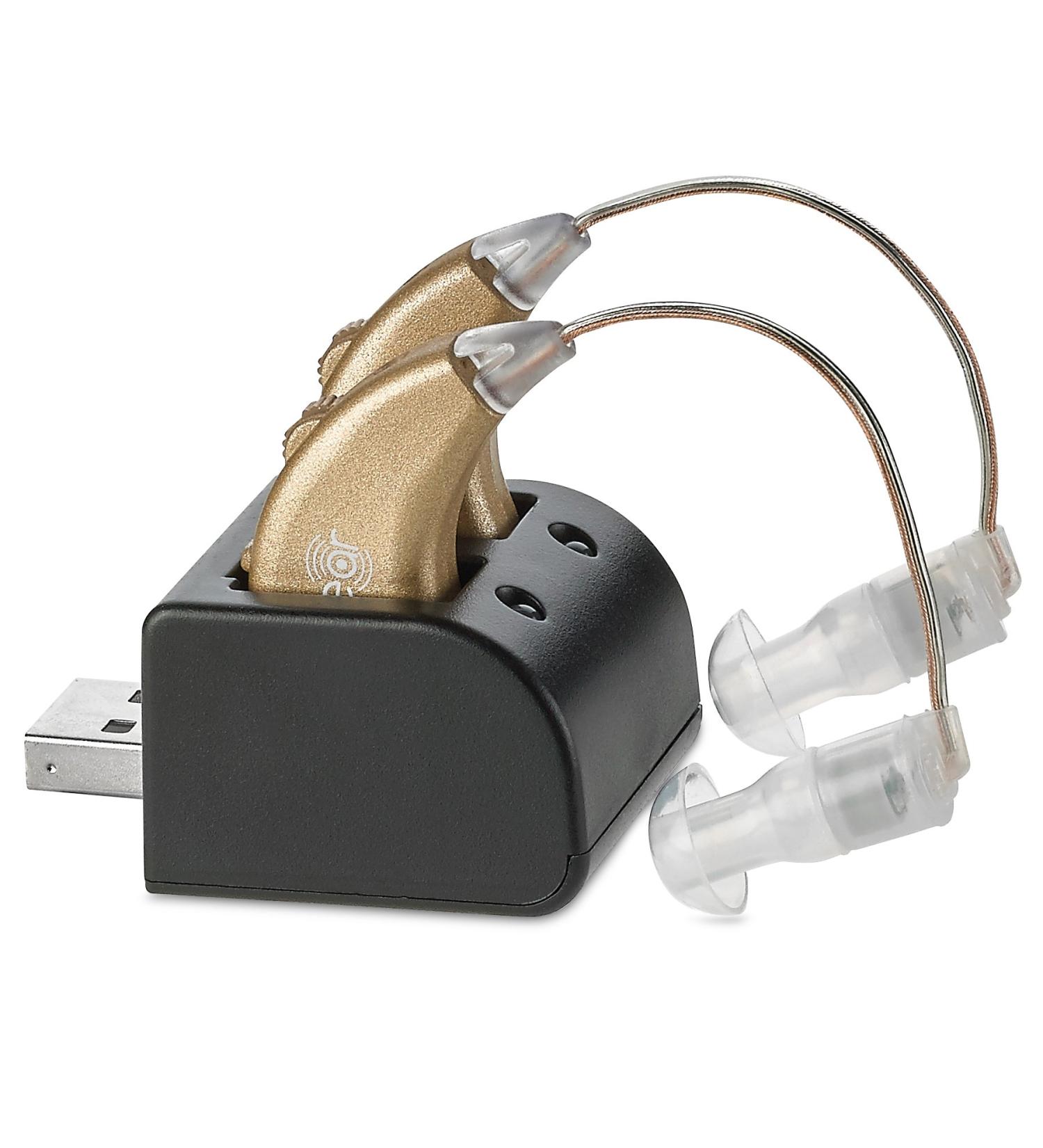 Rechargeable Digital Hearing Amplifiers - Premium Gold BTE Sound Amplifier Pair - NewEar - Buy Online on GoSupps.com