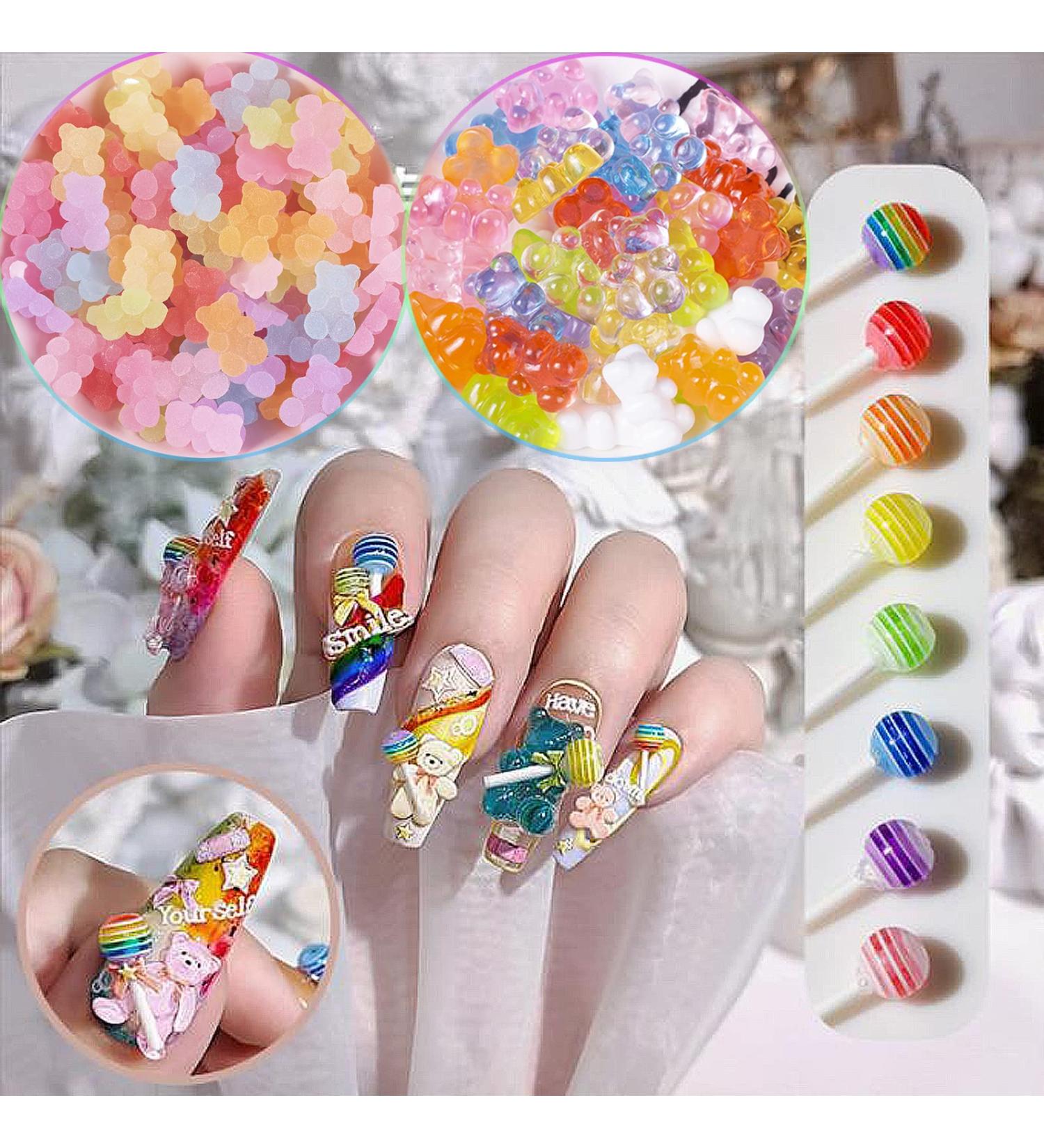 130Pcs 3D Gummy Bear Candy Nail Charms - Colorful Resin Acrylic Cute Nail Art Accessories - Buy Online on GoSupps.com