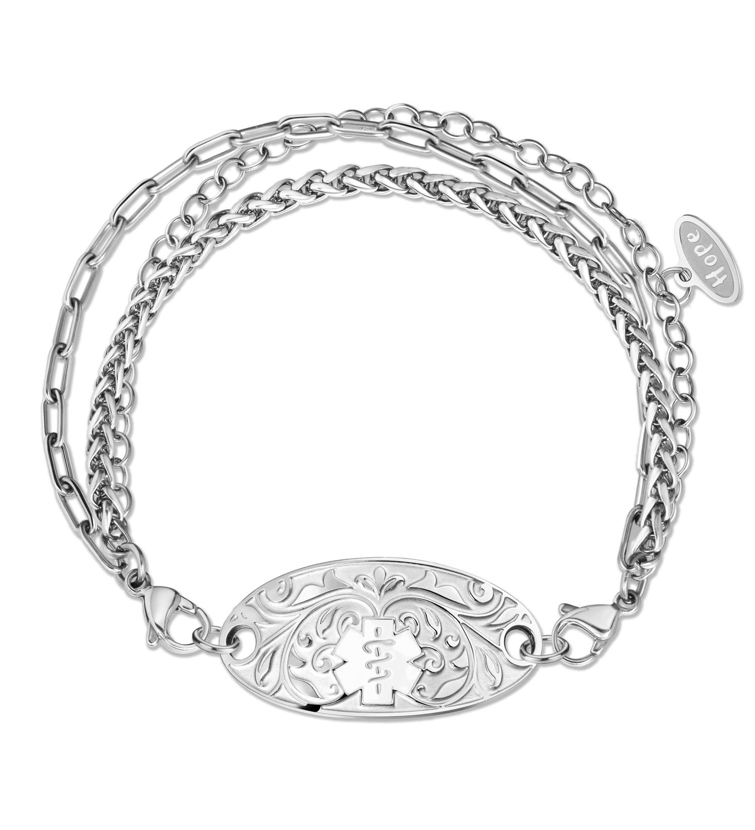 Customized Medical Alert ID Chain Bracelet for Women - Free Engraving Personalized Emergency Identification - 6 to 9 Inch White Medical Alert Jewelry - Buy Online on GoSupps.com