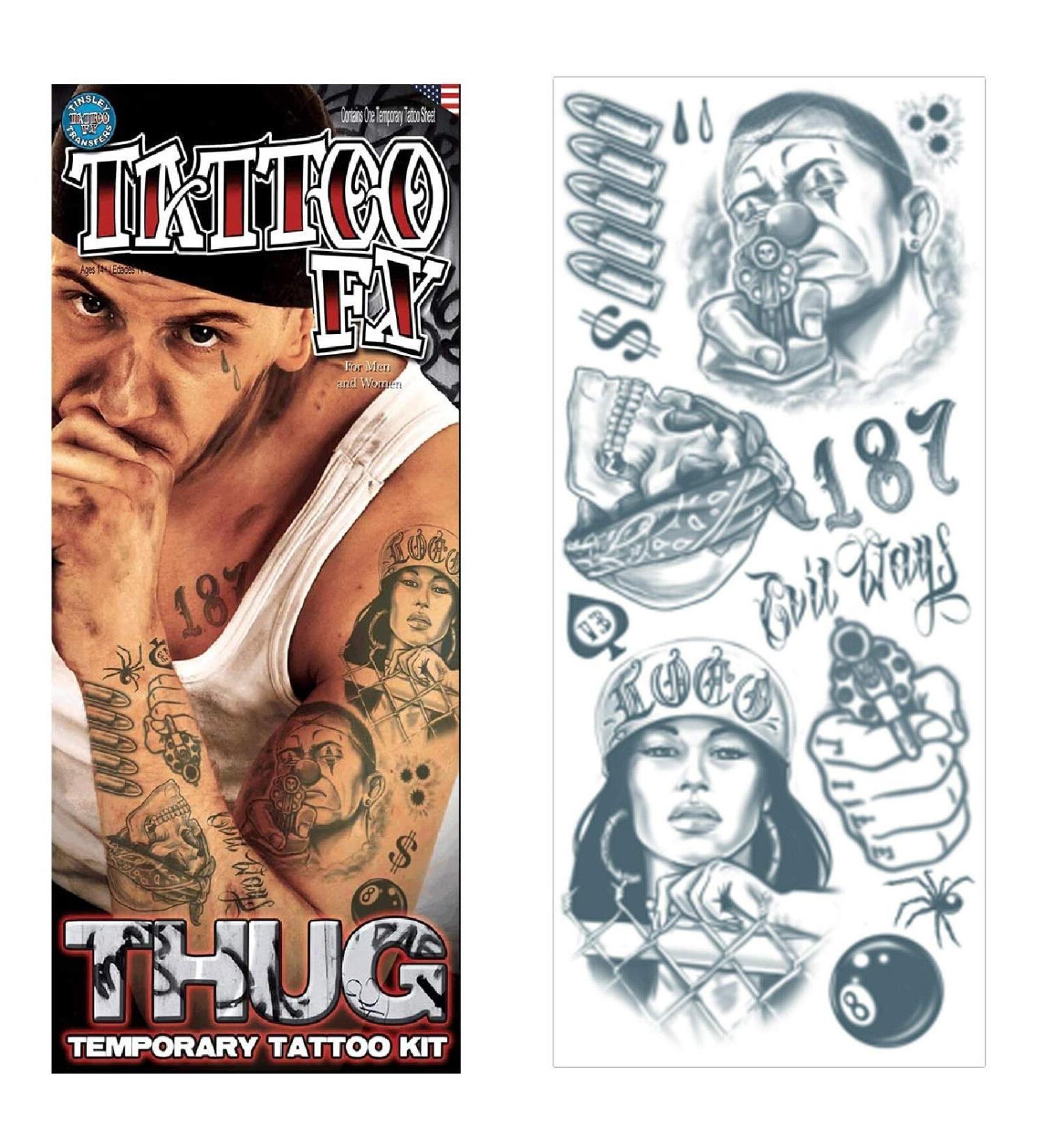 Tinsley Transfers Prison 18 and Life Temporary Tattoo FX Costume Kit - 14 Tattoos in Black/White - Buy Online on GoSupps.com