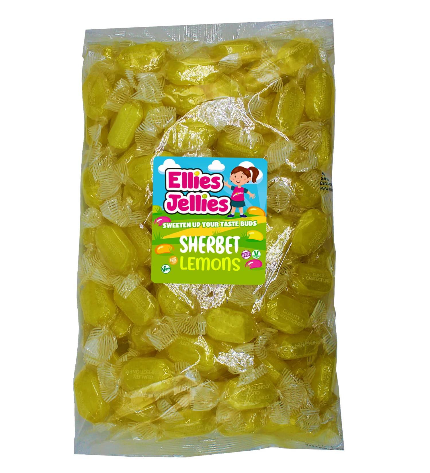Ellies Jellies Sherbet Lemons-Retro Sweets-Lemon Sherbet - 1kg Bag-Hard-Boiled-Individually Wrapped