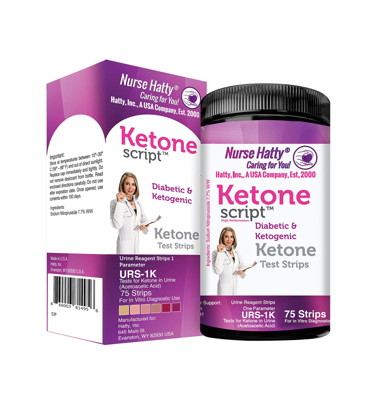 Nurse Hatty 75ct. Diabetic & Ketogenic Urine Test Strips, and Great for Well Formulated Keto Diets - Reg. Length Strips.
