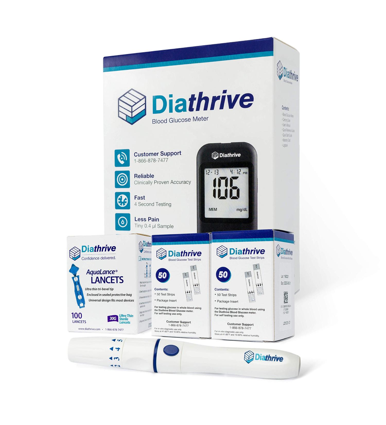 Diathrive Blood Sugar Test Kit | Glucometer with 100 Test Strips & Lancets - Buy Online on GoSupps.com