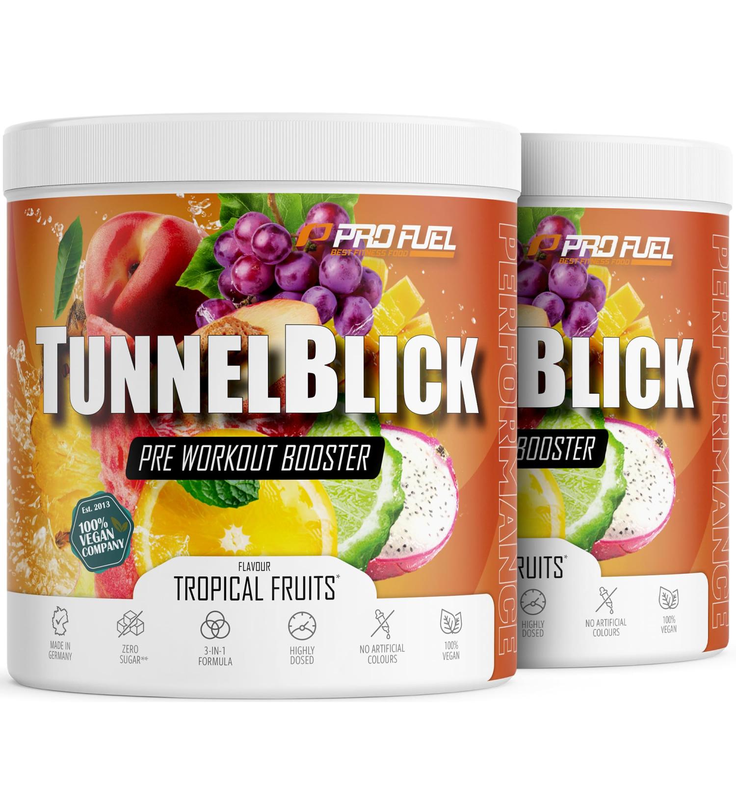 Buy Pre-Workout Booster Tropical Fruits 2x440g - Vegan Training Boosters with Citrulline Arginine & Caffeine - 20 Portions - Delicious & Highly Dosed - Buy Online on GoSupps.com
