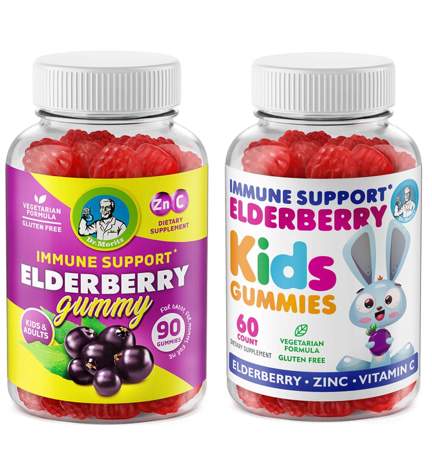 DR. MORITZ Elderberry Gummies for Kids and Family- Immune System Booster and Health Support with Black Sambucus Elderberries Extract - Vitamin and Zinc Herbal Immunity Boost Supplement for Children - Buy Online on GoSupps.com