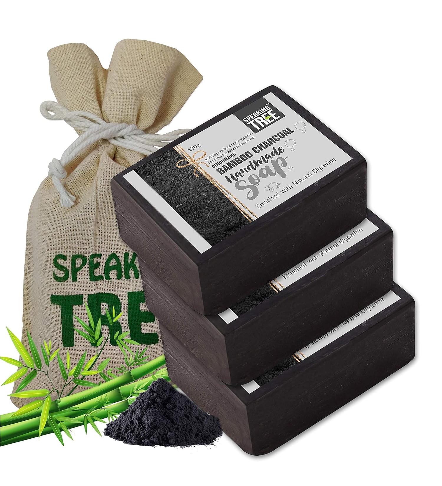 Speaking Tree Bamboo Charcoal Handmade Soap - Natural Deodorizing & Cleansing - Pack of 3 - Buy Online on GoSupps.com