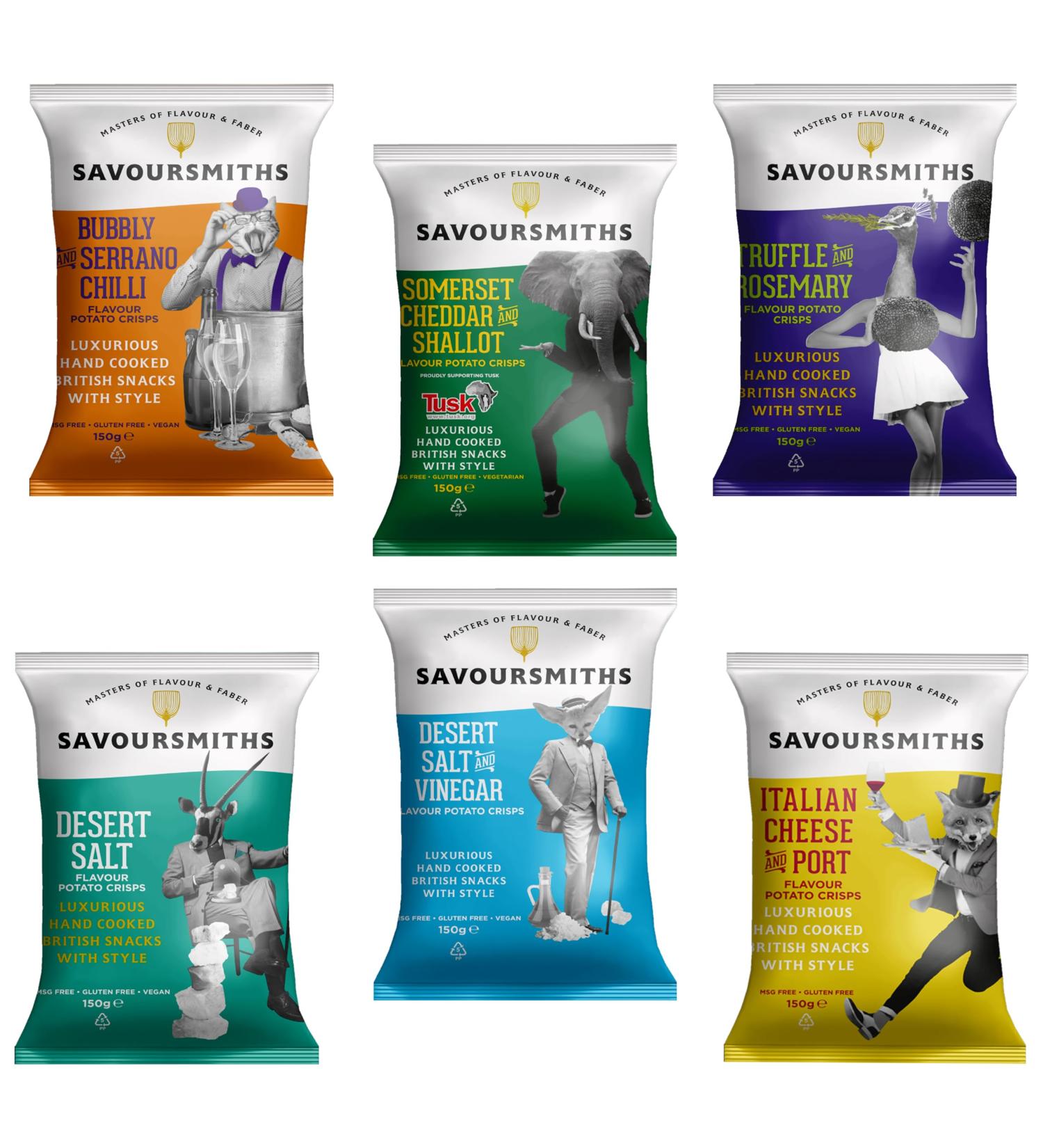 Savoursmiths Potato Crisps Gluten Free Pick N Mix | Choose From 5+ Flavours | Italian Cheese & Port Desert Salt & Vinegar Desert Salt Truffle & Rosemary Somerset Cheddar - Pack of 2 x 150g 150 g (Pack of 2) - Buy Online on GoSupps.com
