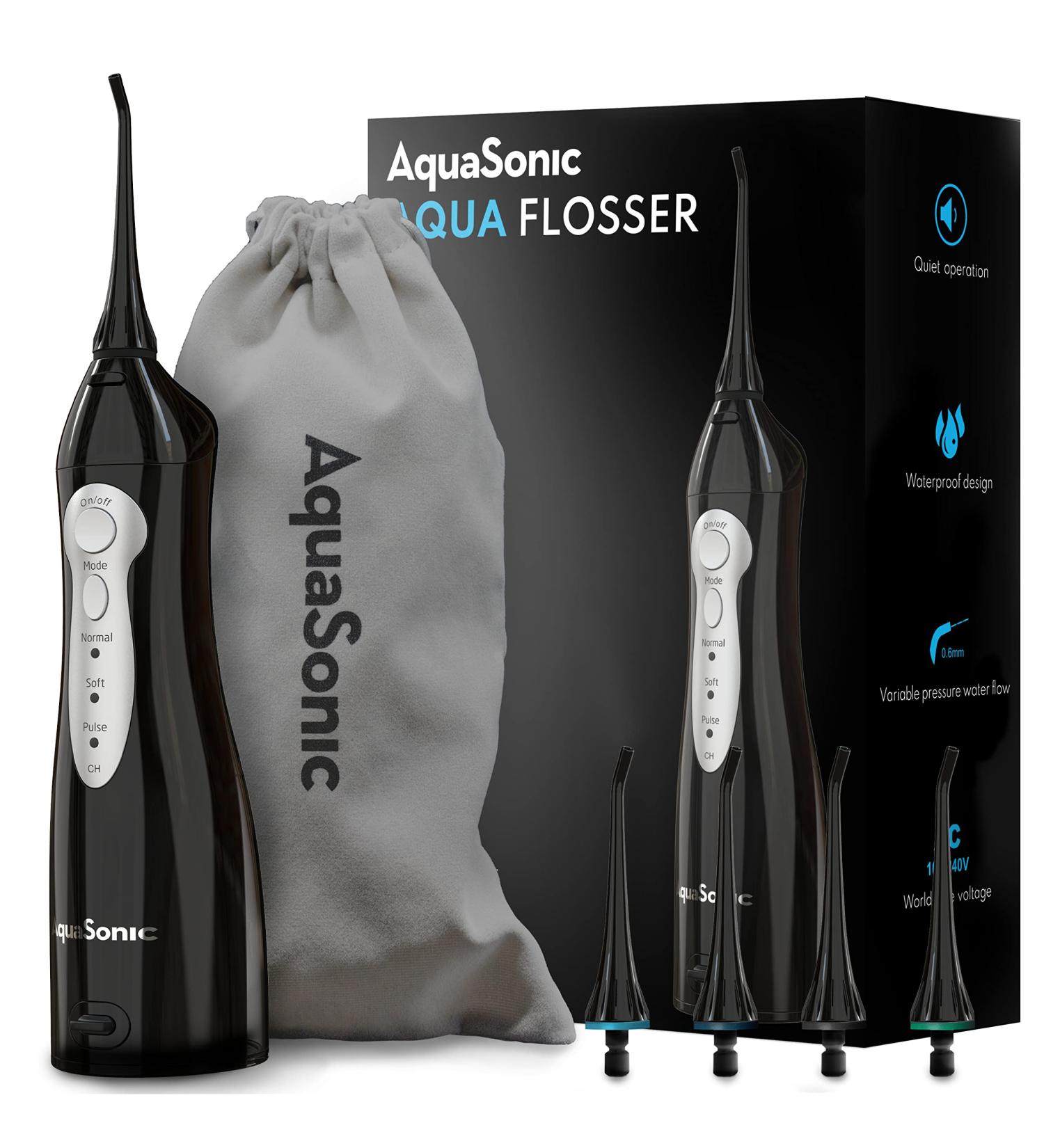 Aquasonic Aqua Flosser - Rechargeable Oral Irrigator with 4 Tips, 3 Modes | Portable & Cordless Water Flosser for Kids & Braces - Dentist Recommended - Buy Online on GoSupps.com