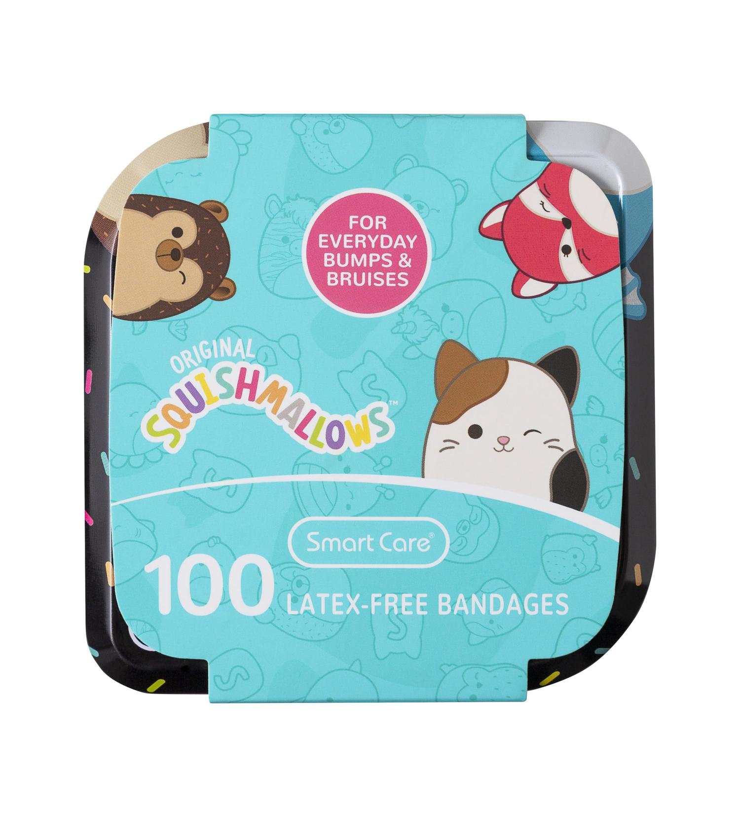 Squishmallow Bandage Kit - Cute Latex-Free Bandaids for Kids & Infants Assorted Pack with Travel Tin - 100CT - Buy Online on GoSupps.com