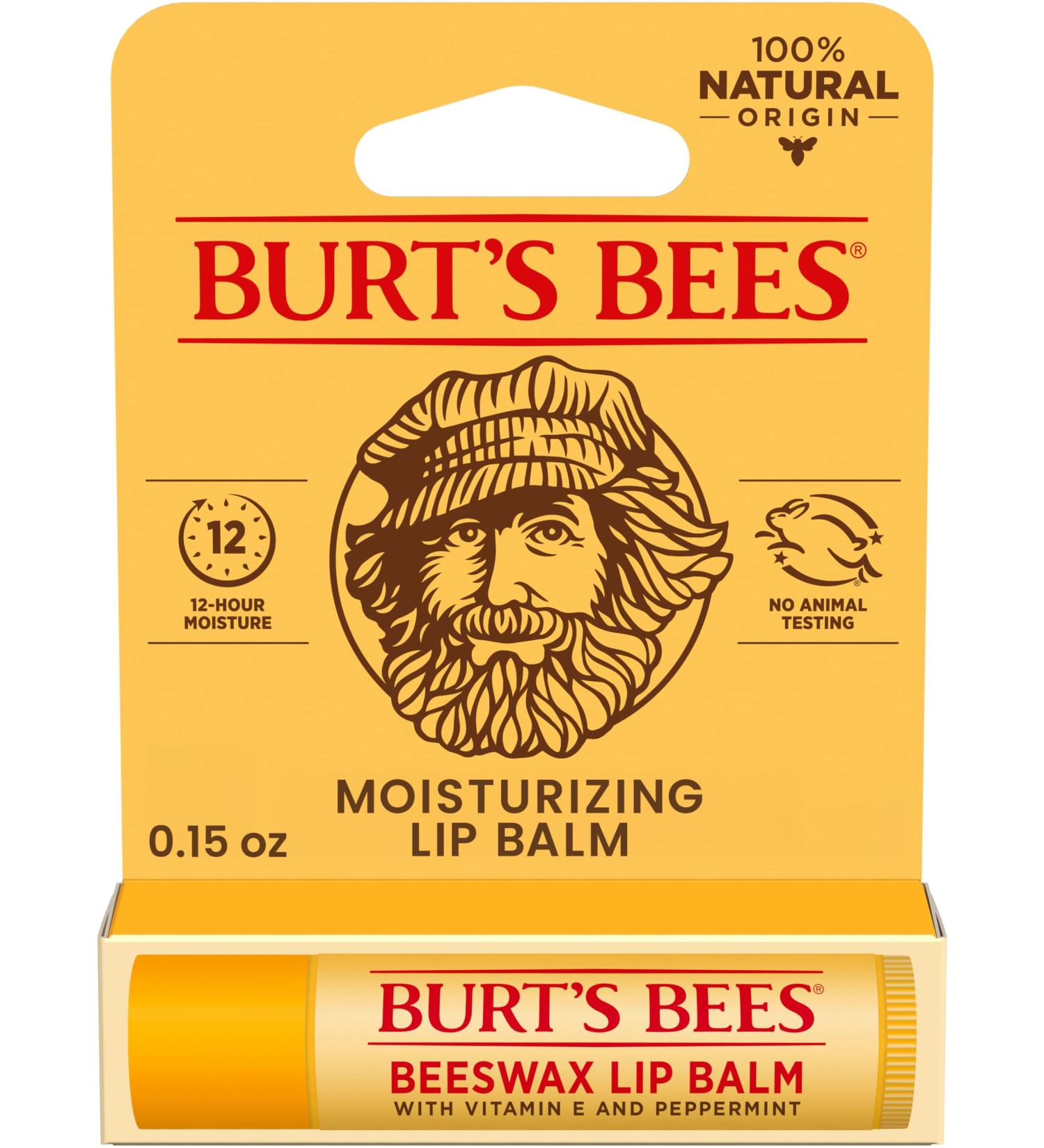 Burt's Bees Lip Balm Lip Moisturizer With Responsibly Sourced Beeswax with Vitamin E & Peppermint Oil Natural Origin Moisturizing Care 1 Tube 0.15 oz. 1 Count (Pack of 1) - Buy Online on GoSupps.com