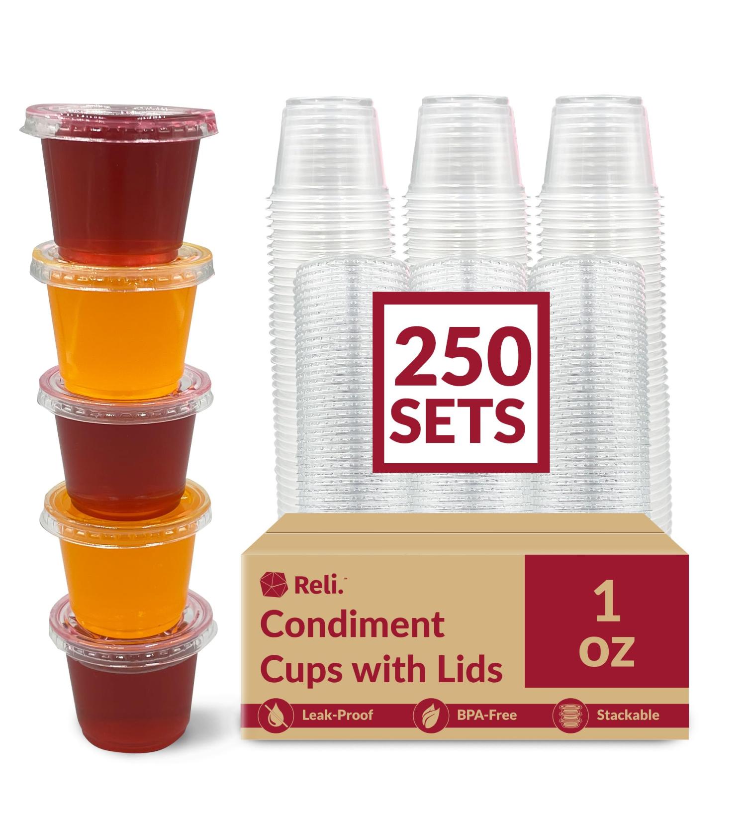 Reli. 1 oz Small Containers with Lids (250 Sets) | Jello Shot Cups with Lids | Clear Plastic Condiment Containers with Lids | Portion Cups with Lids | Sauce Cups | Souffle Cups | Stackable | Bulk - Buy Online on GoSupps.com